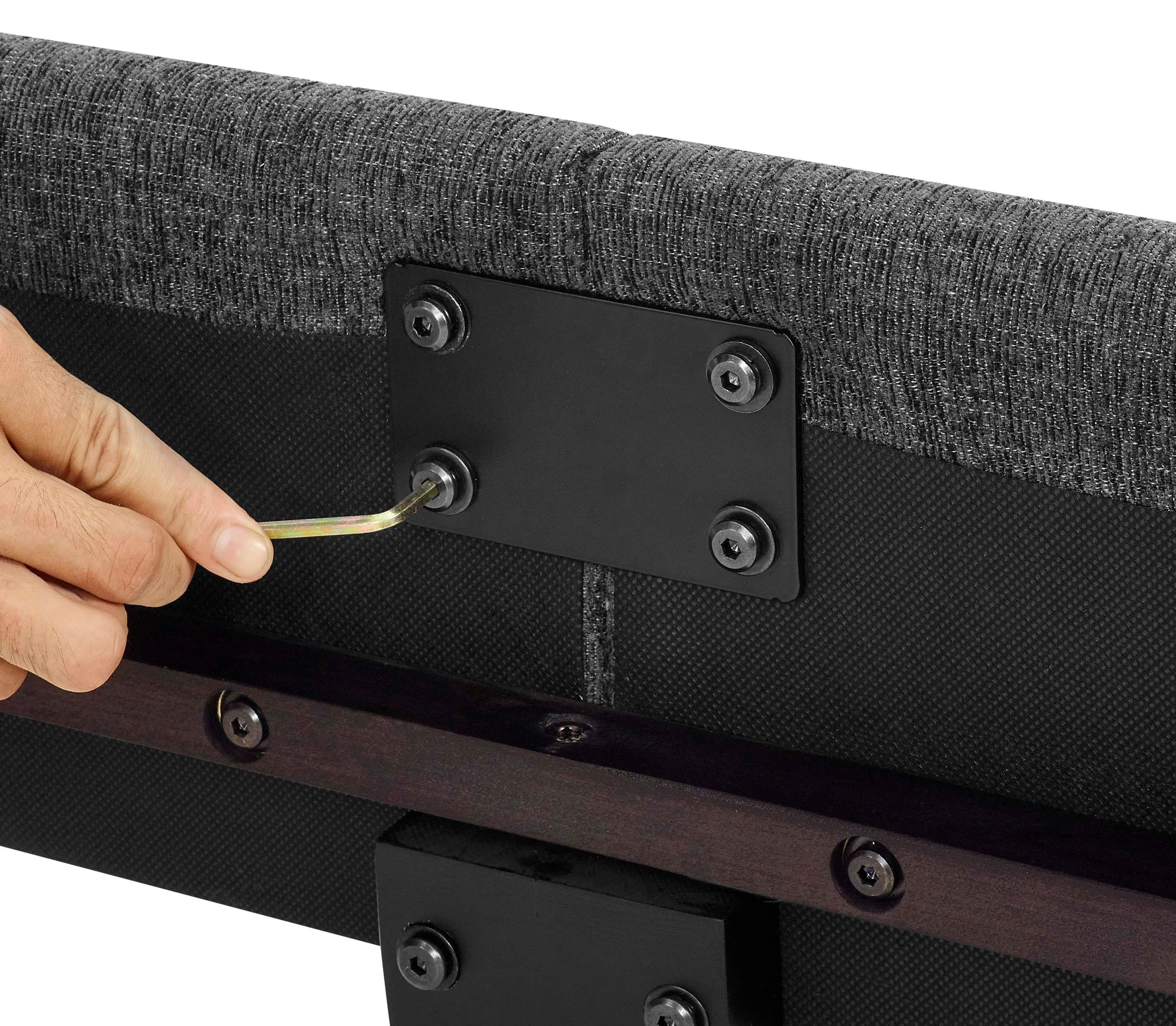 Walker Edison | King Size Charcoal Grey Upholstered Platform Bed - Image 12