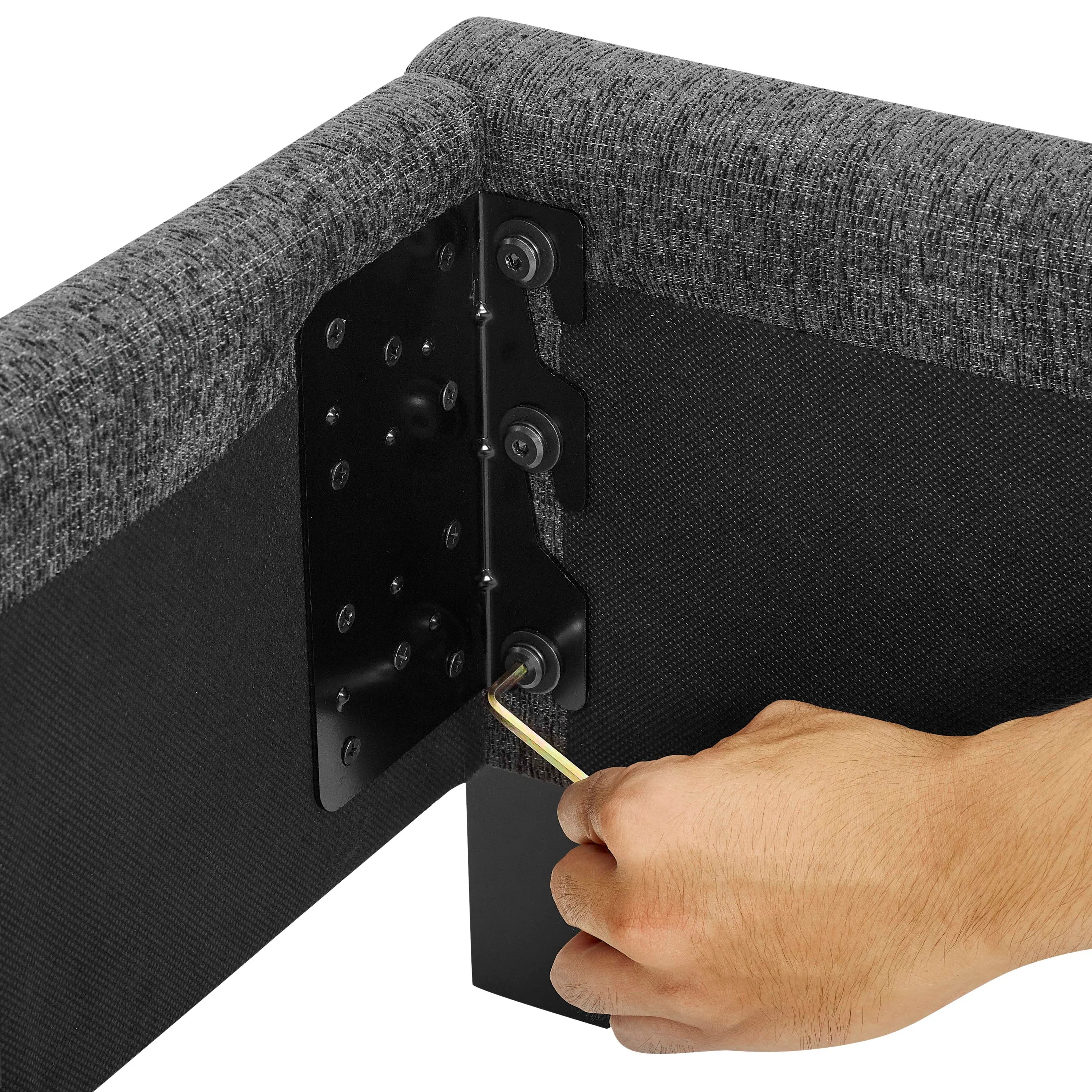 Walker Edison | King Size Charcoal Grey Upholstered Platform Bed - Image 13