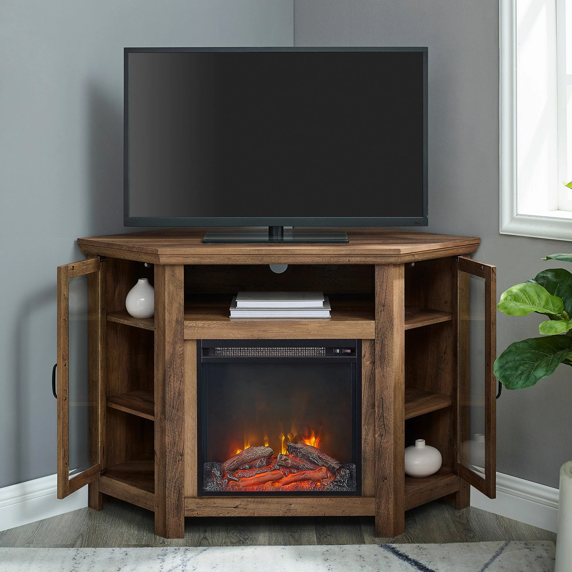 Barn 48" Wood Corner Fireplace TV Stand - Image 24