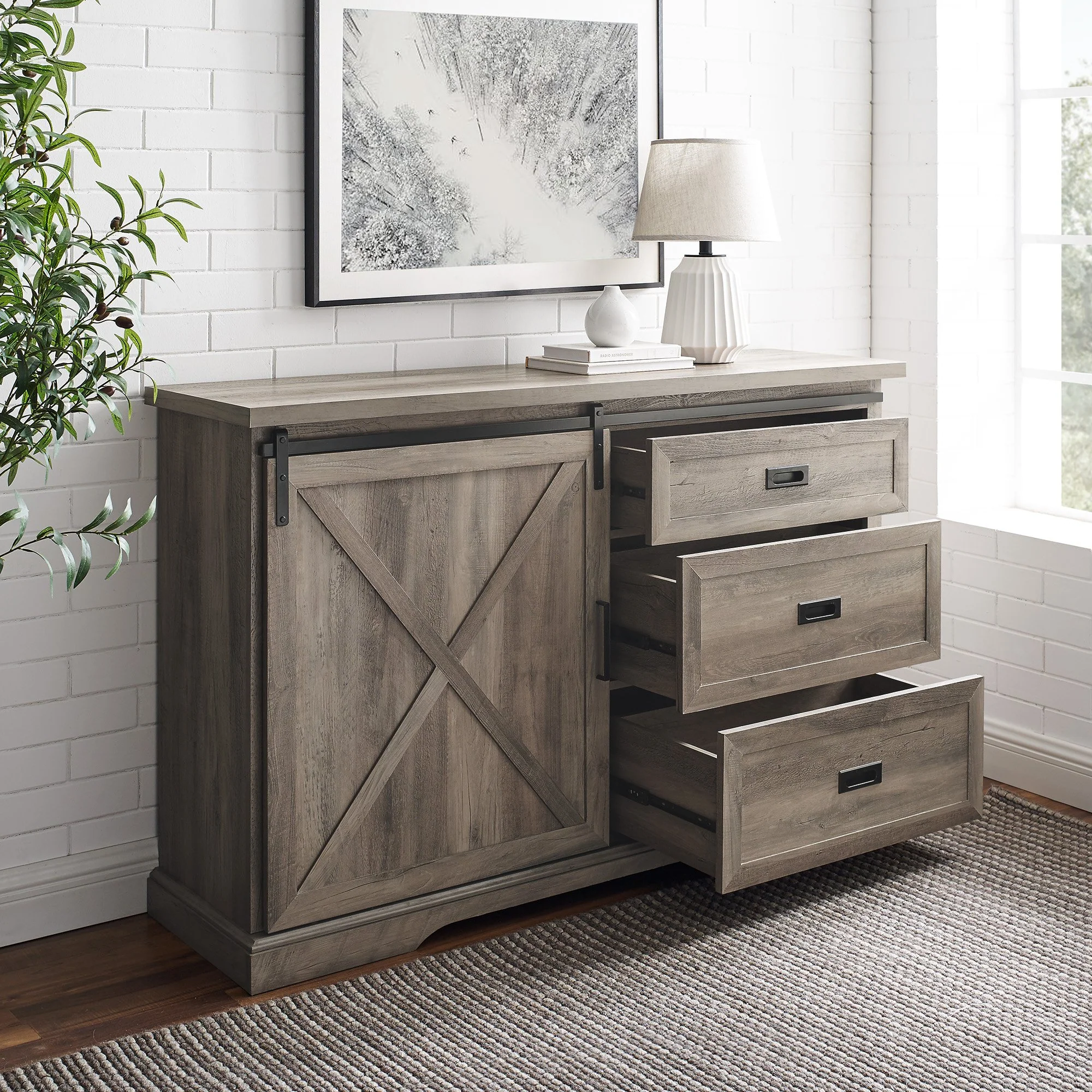 Sliding X Barn Door Buffet Sideboard & TV Stand - Image 3