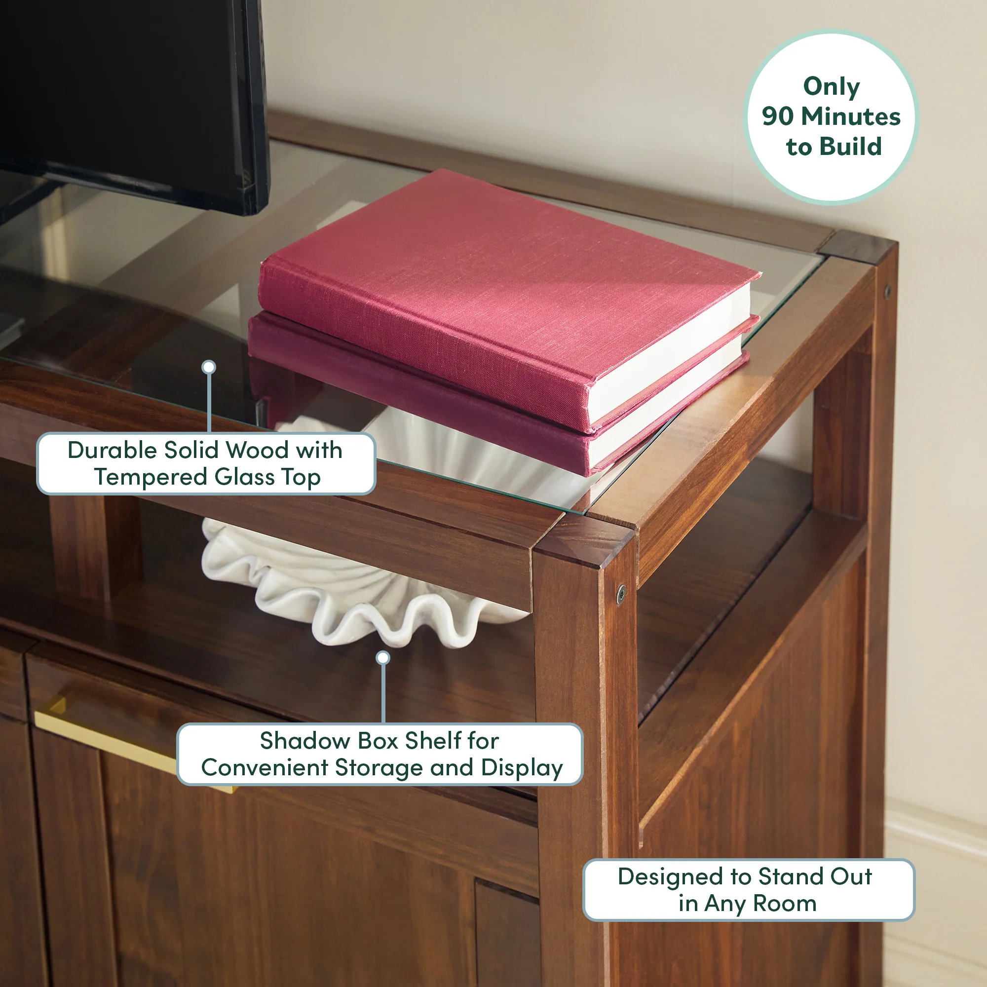 Isla Modern TV Stand with Glass Top - Image 5