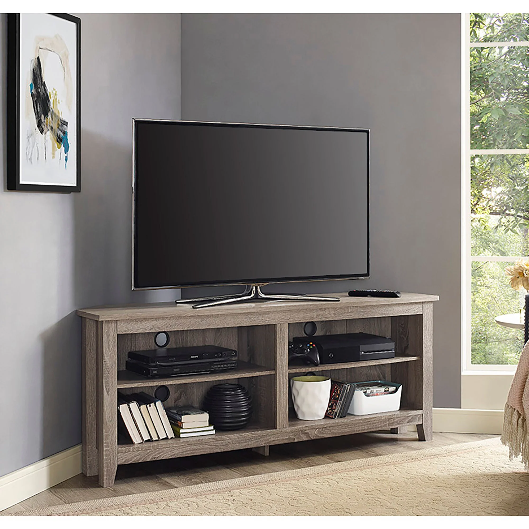 58" Transitional Wood Corner TV Stand - Image 11