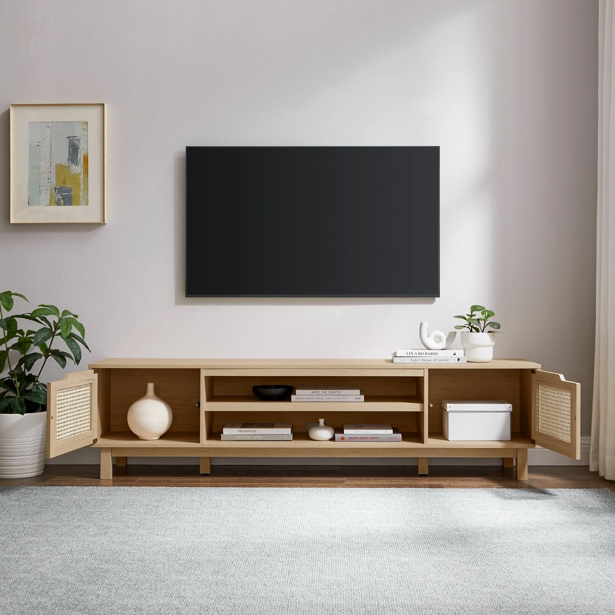 Hamkke Boho 2-Door Faux Rattan TV Stand - Image 3