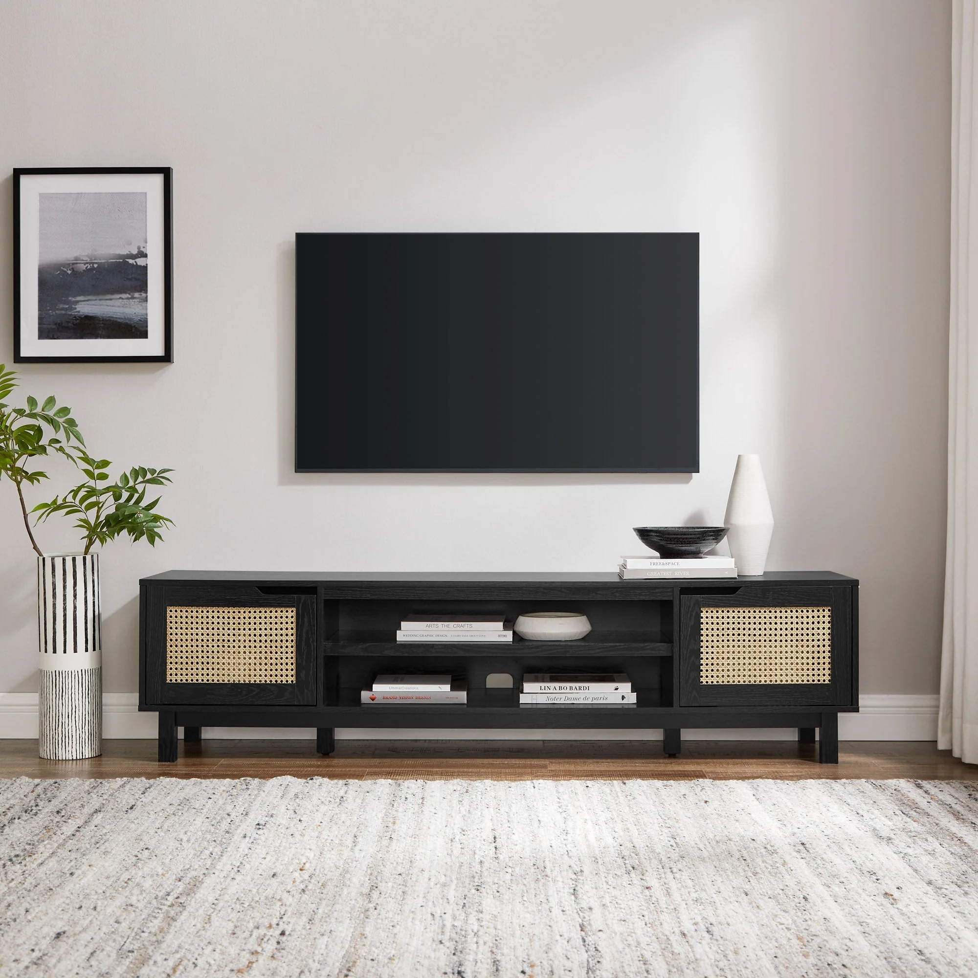Hamkke Boho 2-Door Faux Rattan TV Stand - Image 9