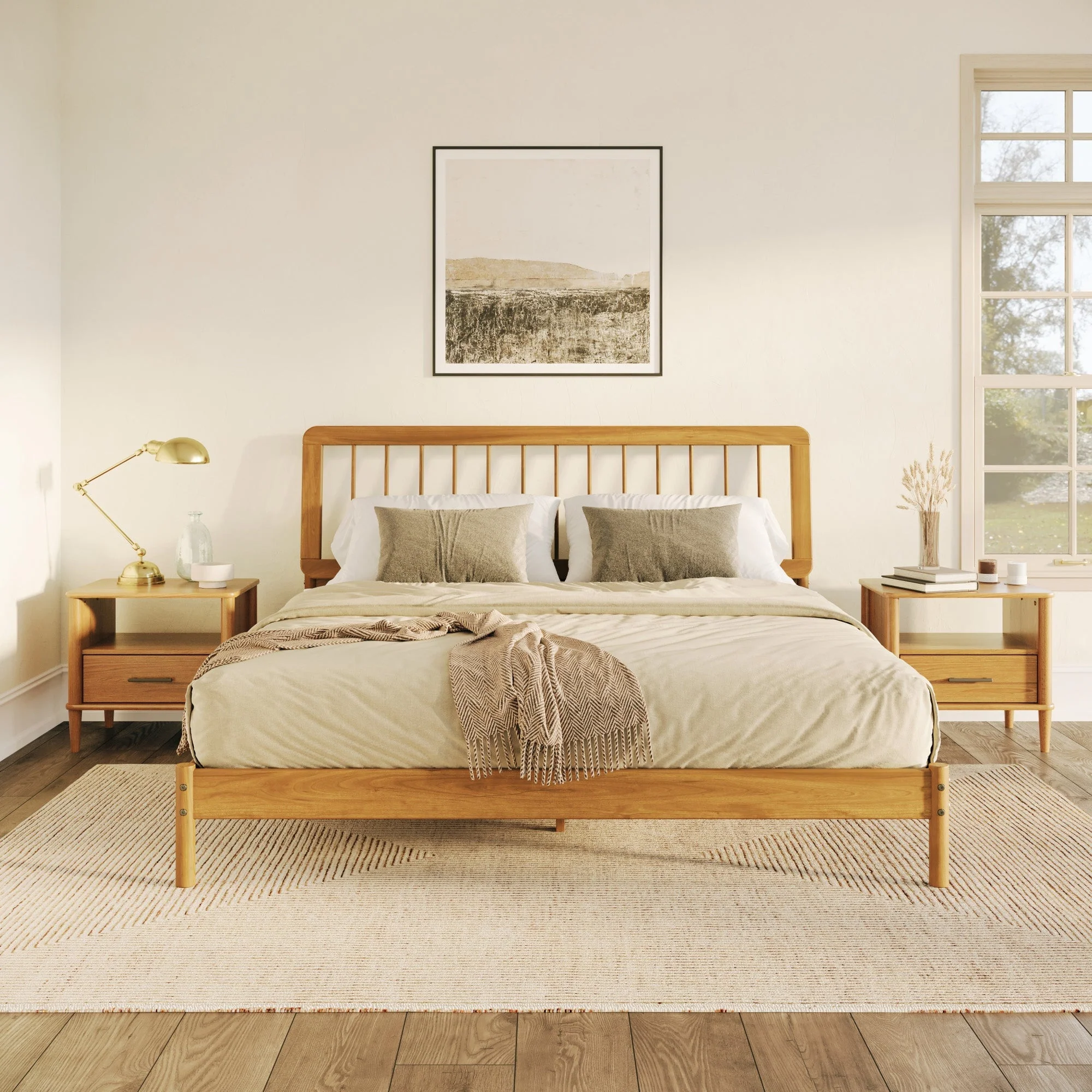Cama Mid-Century Modern Solid Wood Spindle Bedframe - Image 22