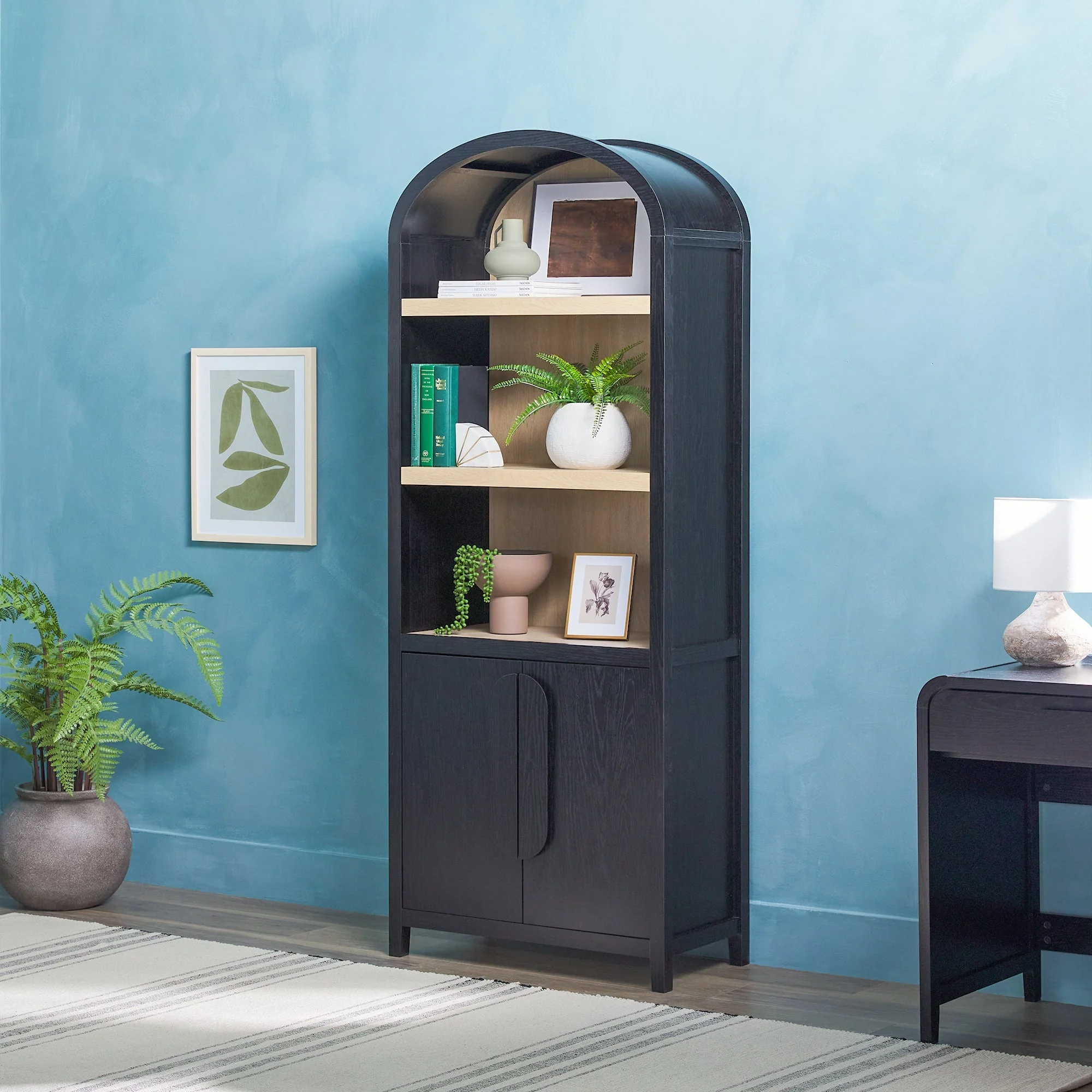 Chantelle Modern Arched Bookshelf with Cabinet - Image 10