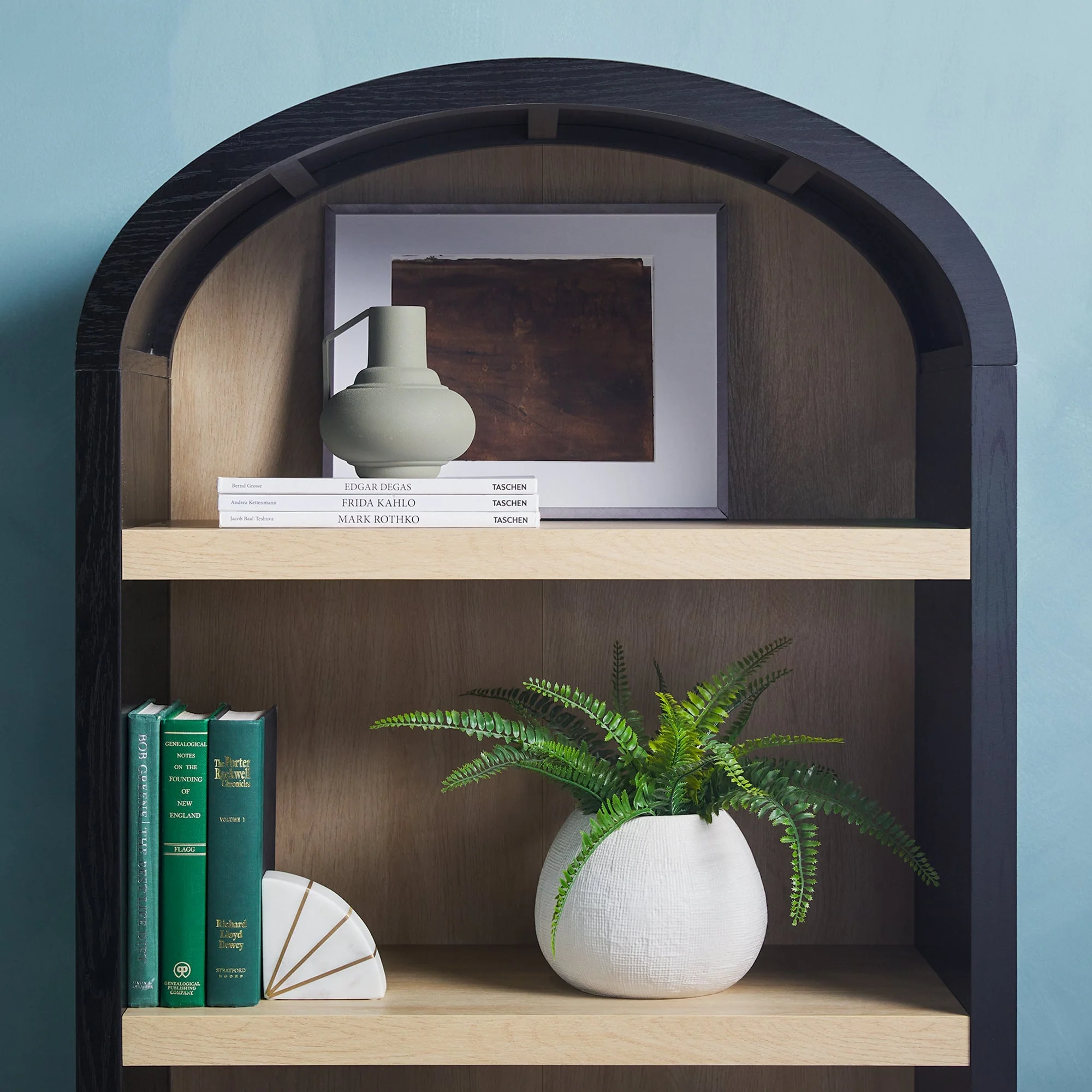 Chantelle Modern Arched Bookshelf with Cabinet - Image 12