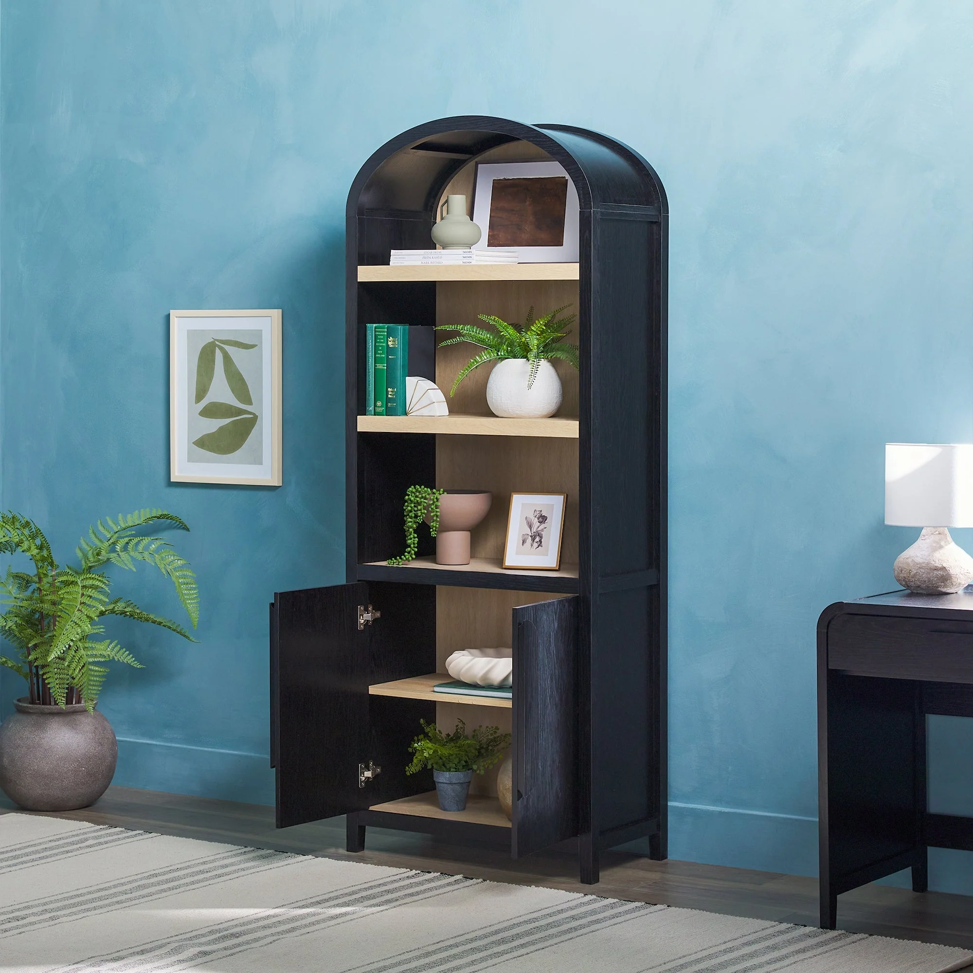 Chantelle Modern Arched Bookshelf with Cabinet - Image 13