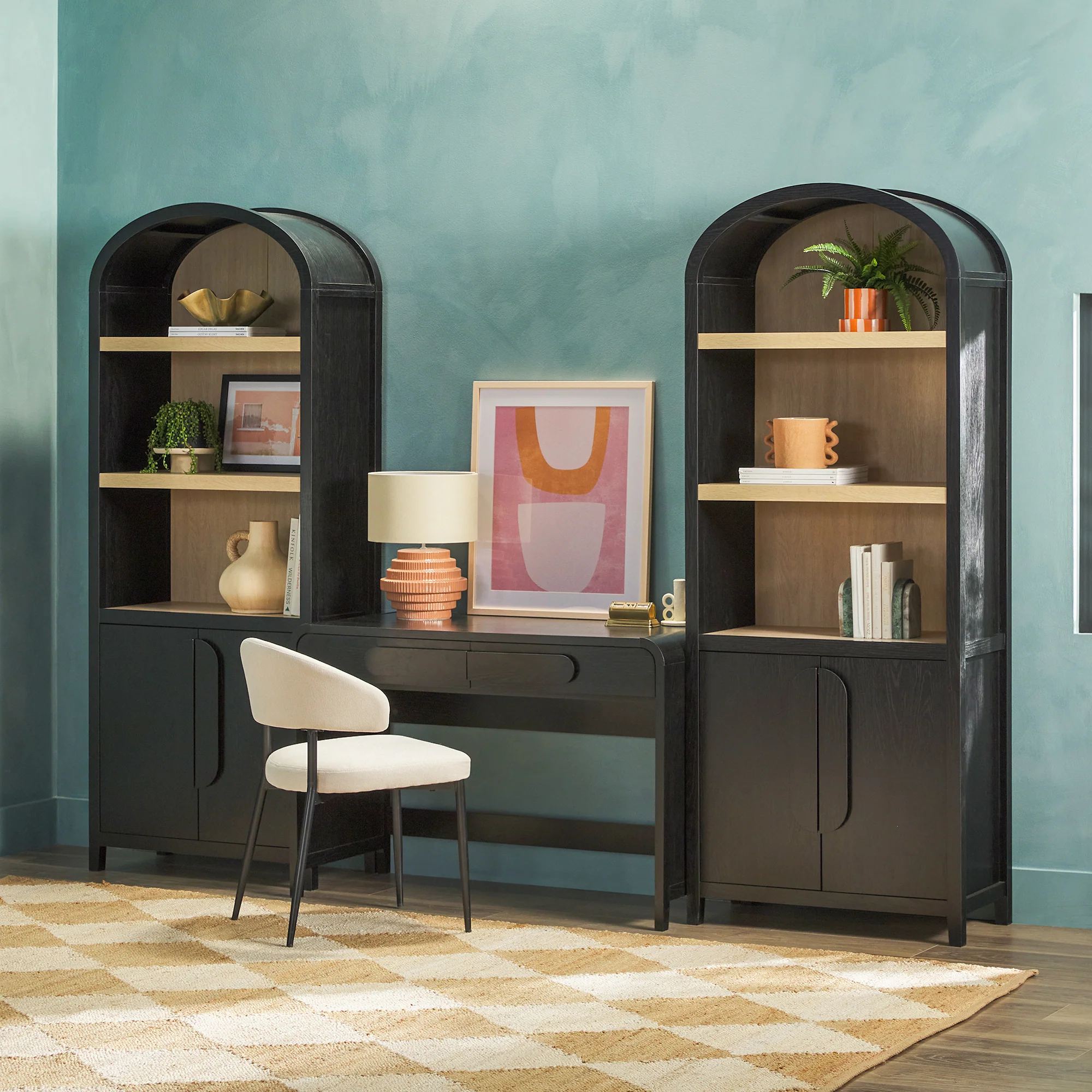 Chantelle Modern Arched Bookshelf with Cabinet - Image 14