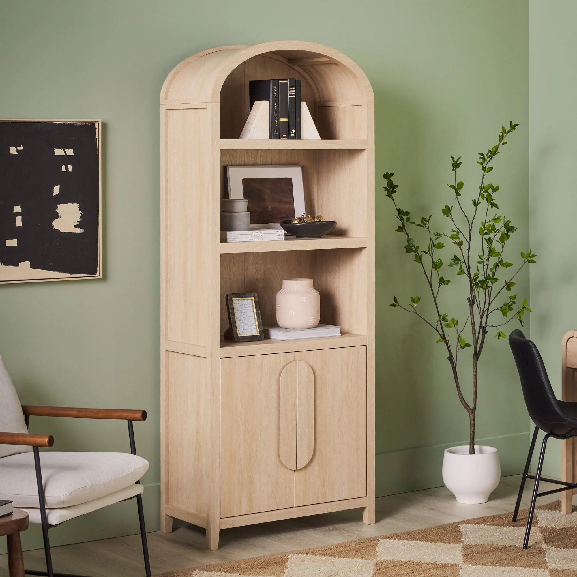 Chantelle Modern Arched Bookshelf with Cabinet - Image 3