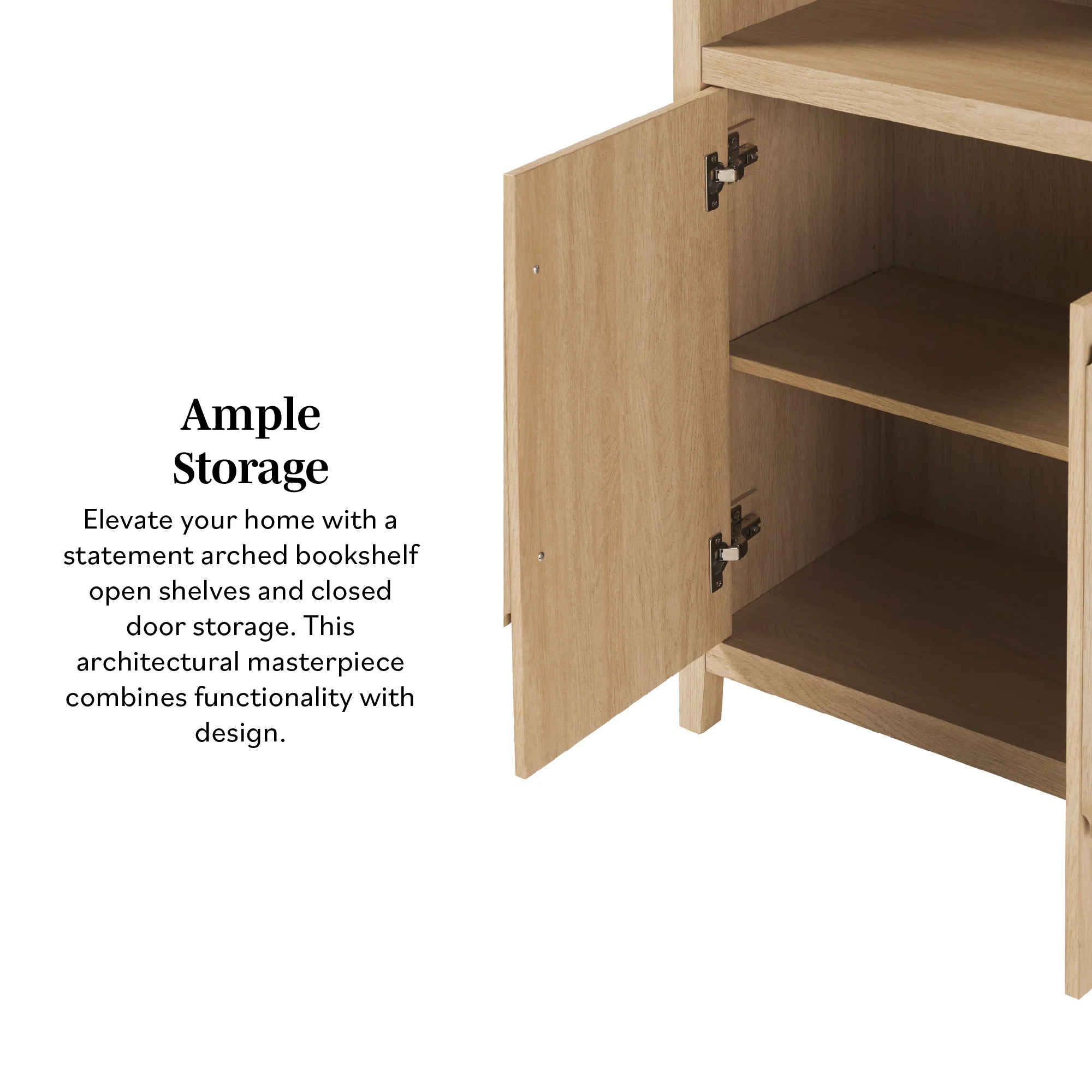 Chantelle Modern Arched Bookshelf with Cabinet - Image 5