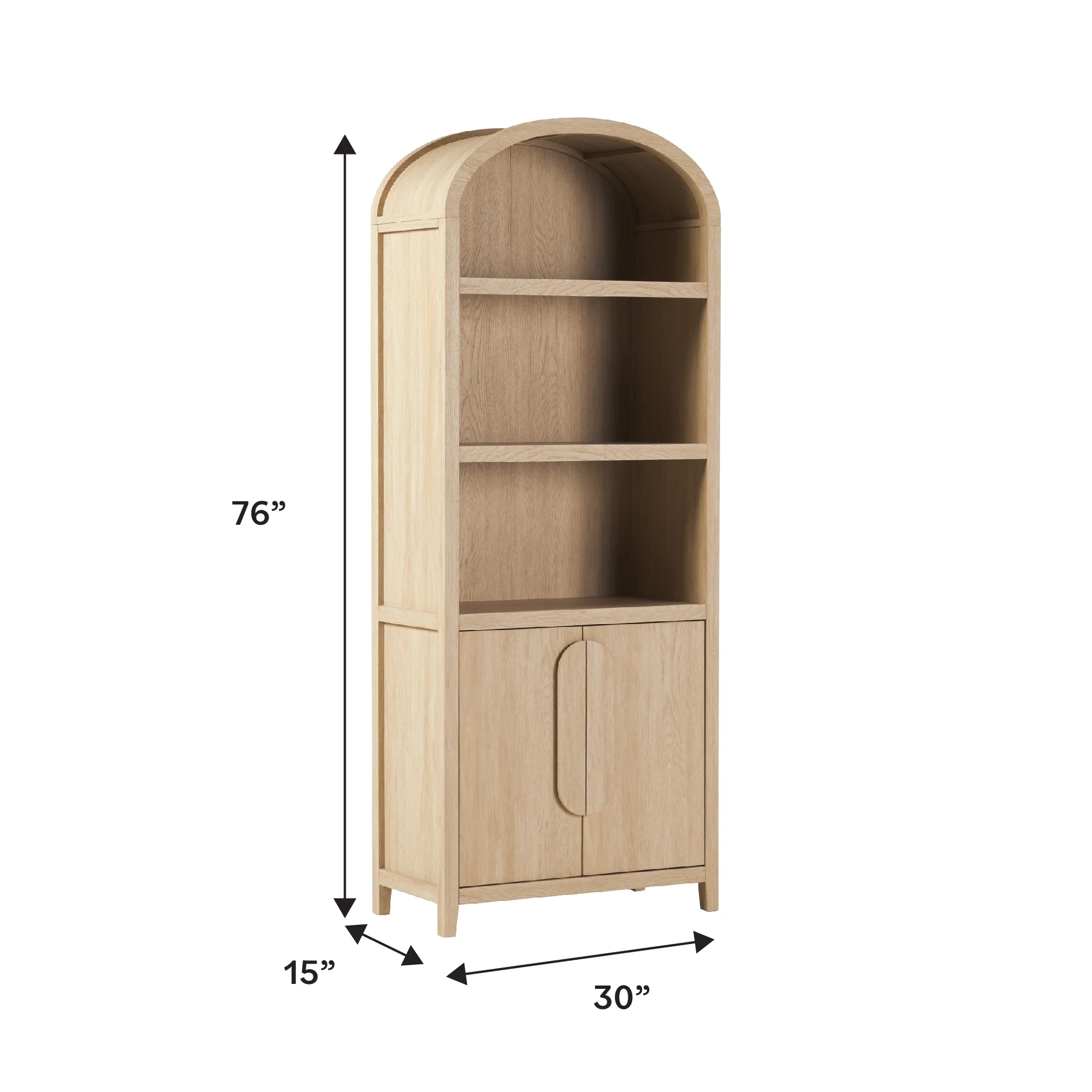 Chantelle Modern Arched Bookshelf with Cabinet - Image 6