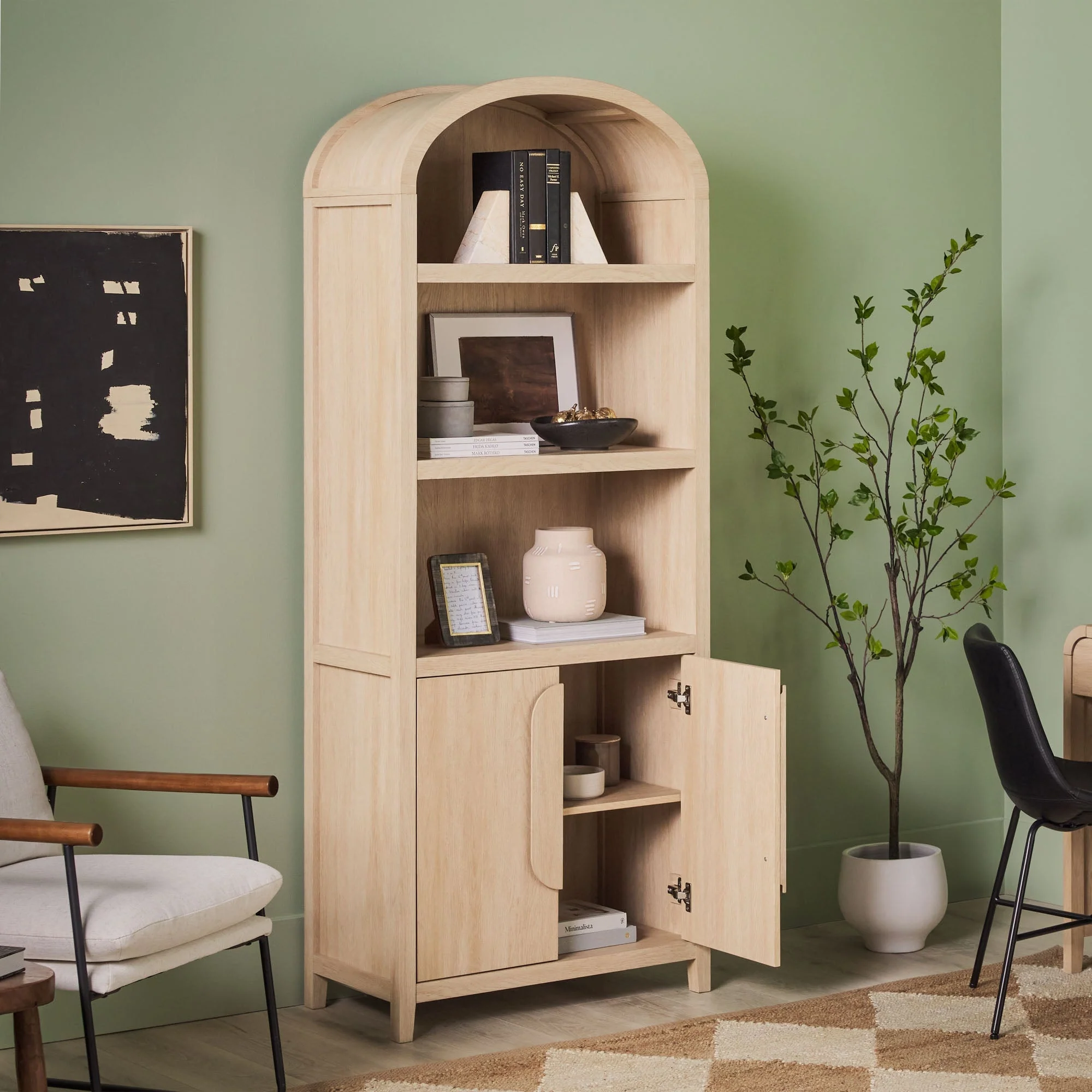 Chantelle Modern Arched Bookshelf with Cabinet - Image 8