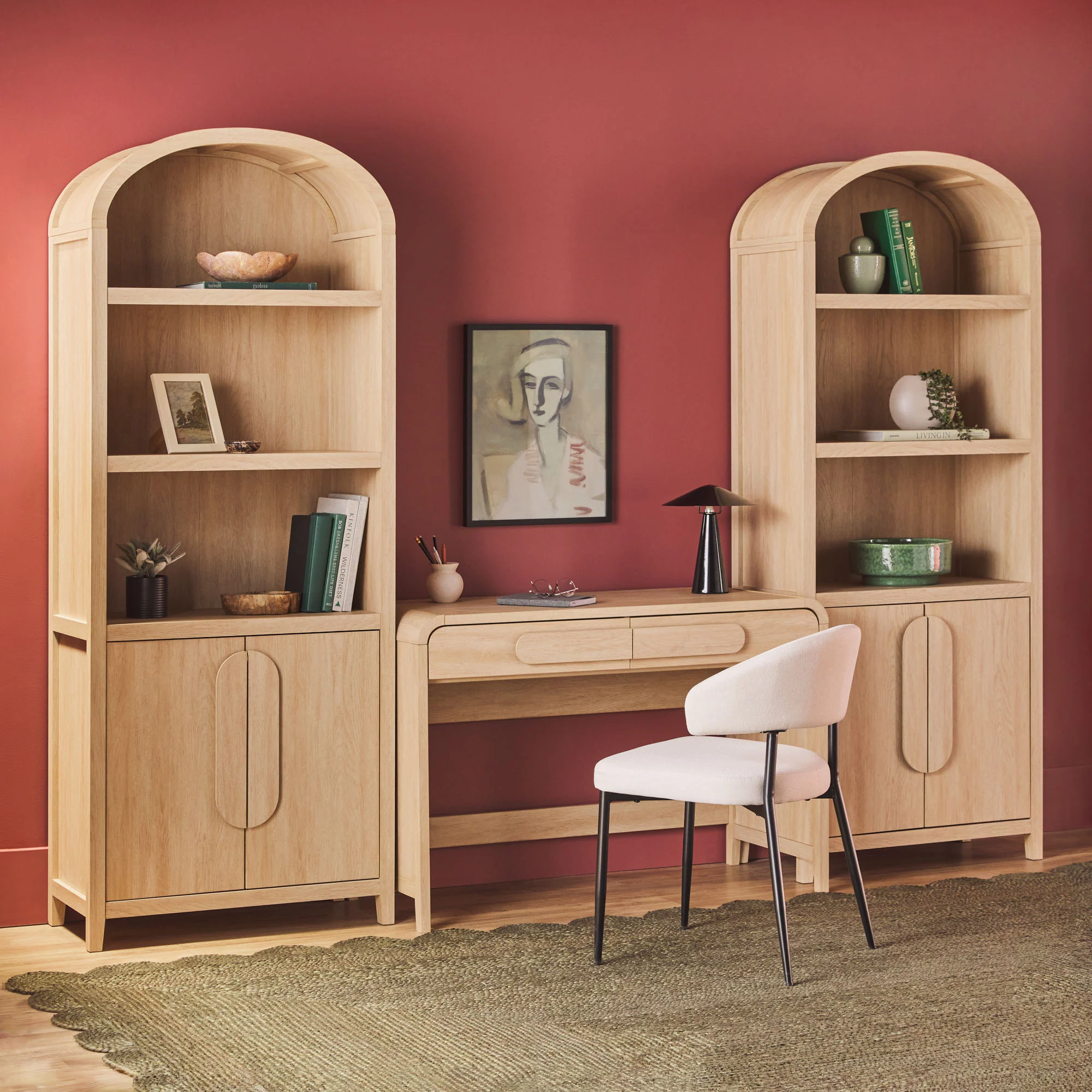 Chantelle Modern Arched Bookshelf with Cabinet - Image 9