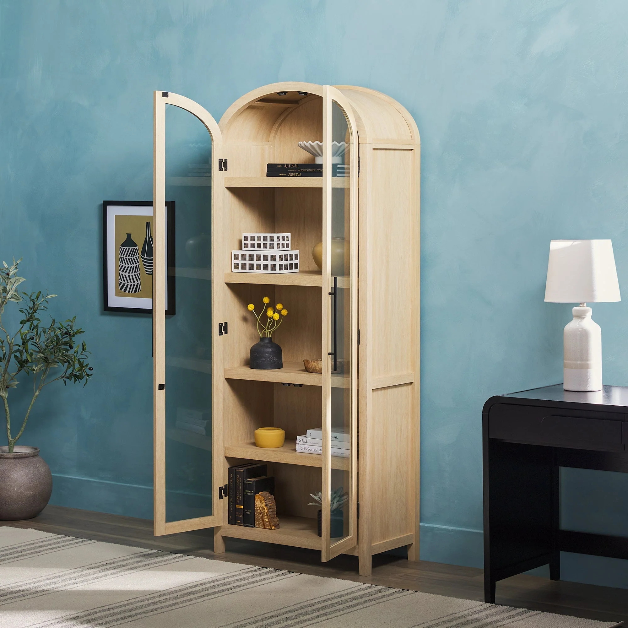 Chantelle Modern Arched Bookshelf with Glass Doors - Image 12