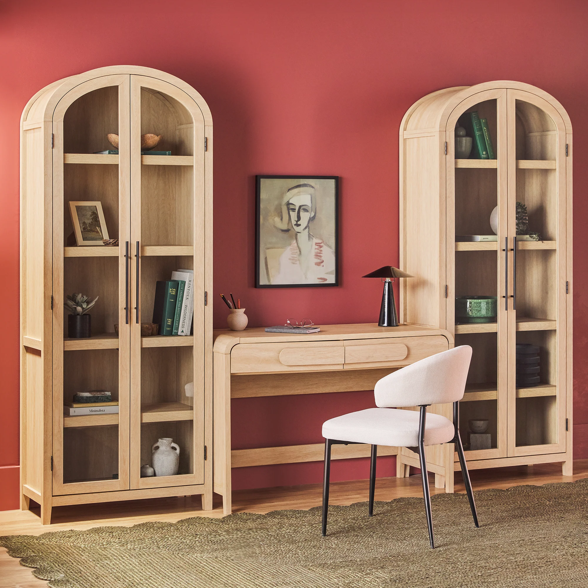Chantelle Modern Arched Bookshelf with Glass Doors - Image 14