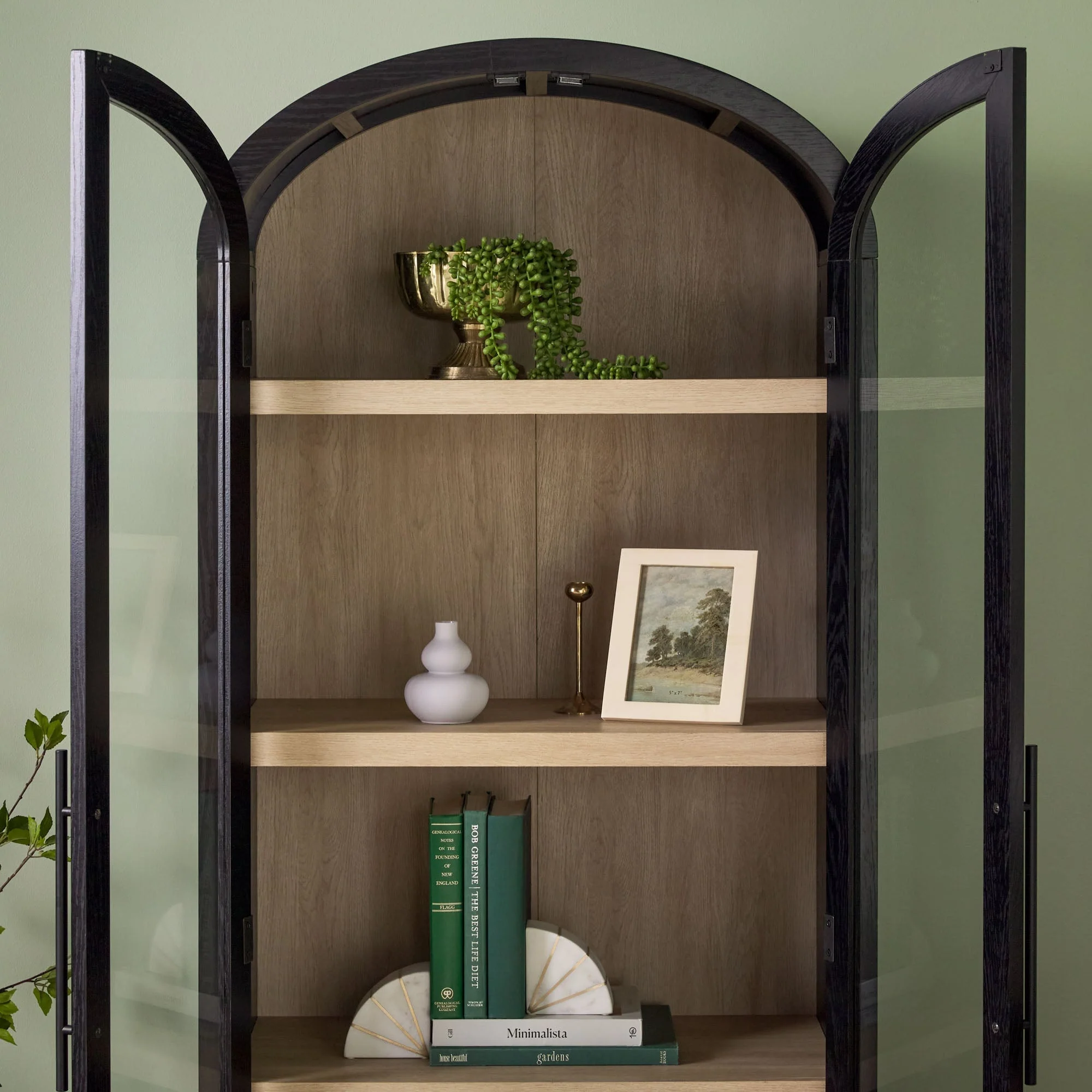 Chantelle Modern Arched Bookshelf with Glass Doors - Image 3