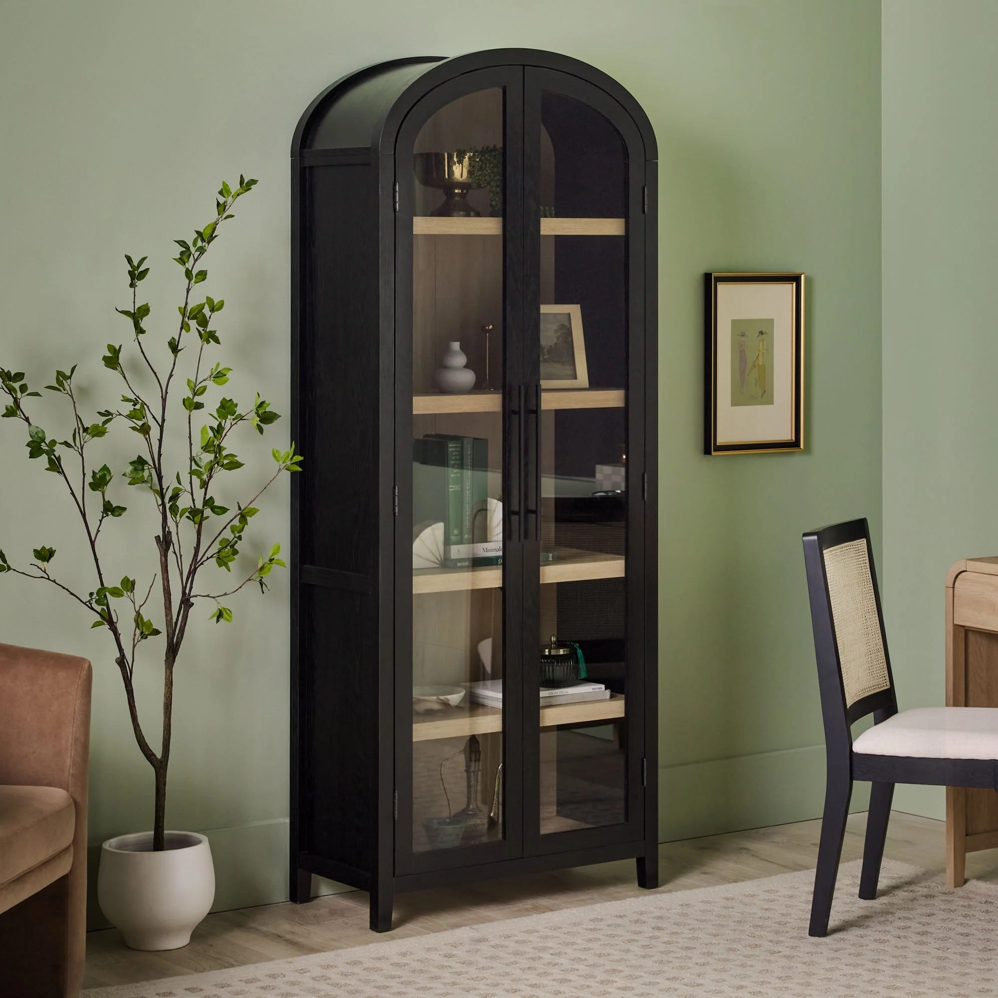Chantelle Modern Arched Bookshelf with Glass Doors - Image 4