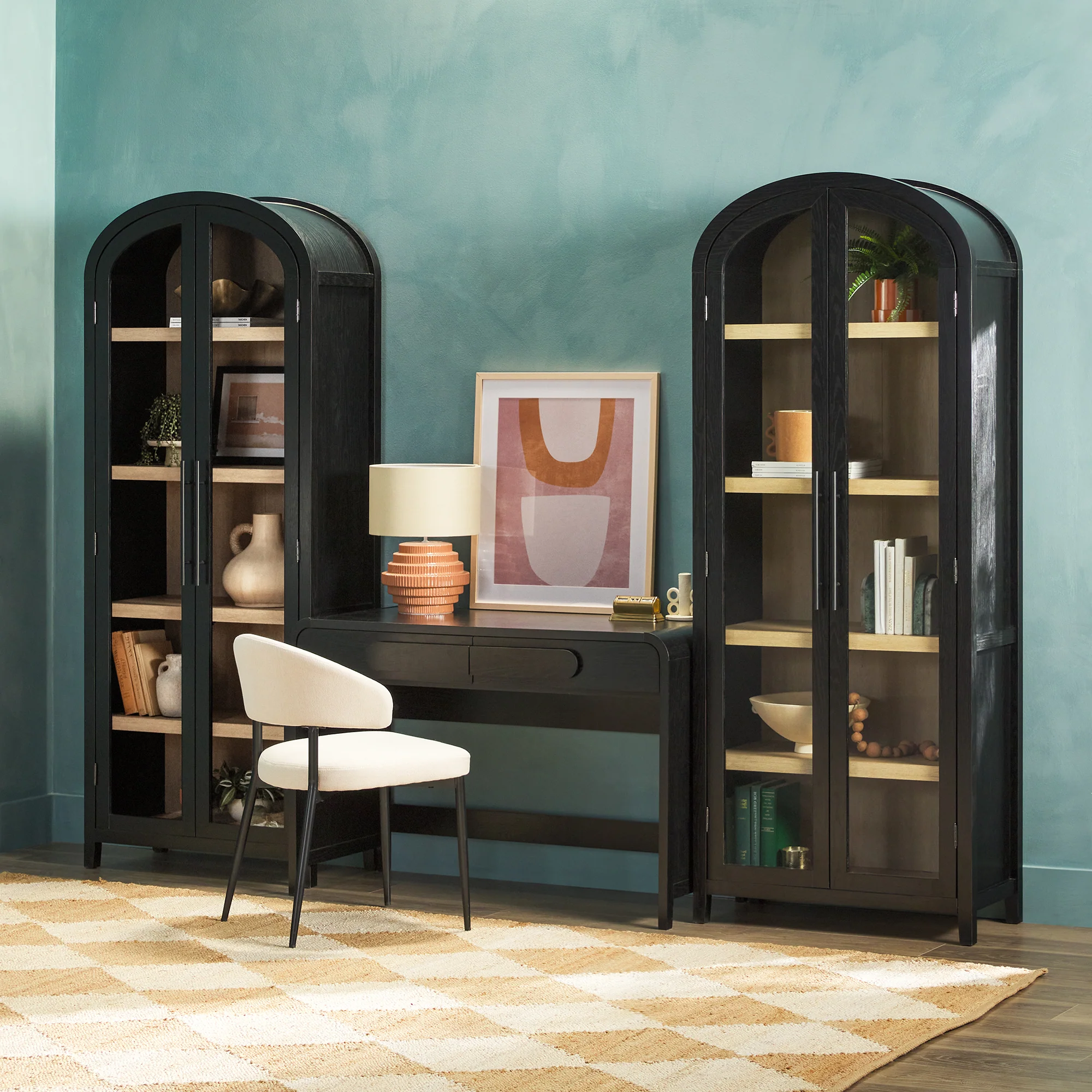 Chantelle Modern Arched Bookshelf with Glass Doors - Image 5