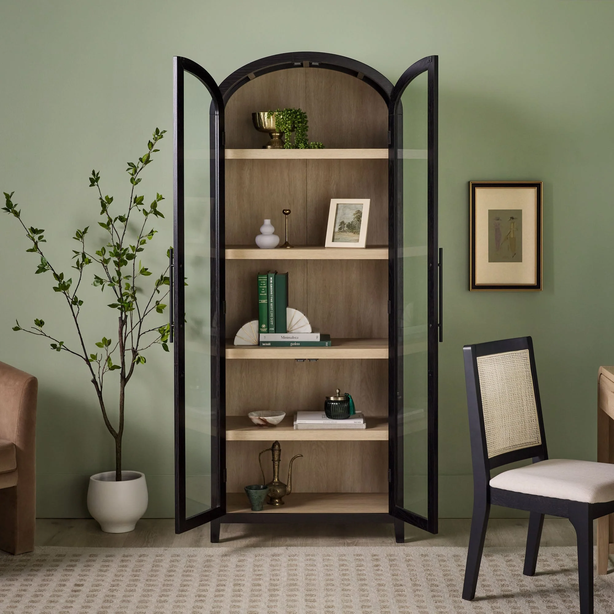Chantelle Modern Arched Bookshelf with Glass Doors - Image 7