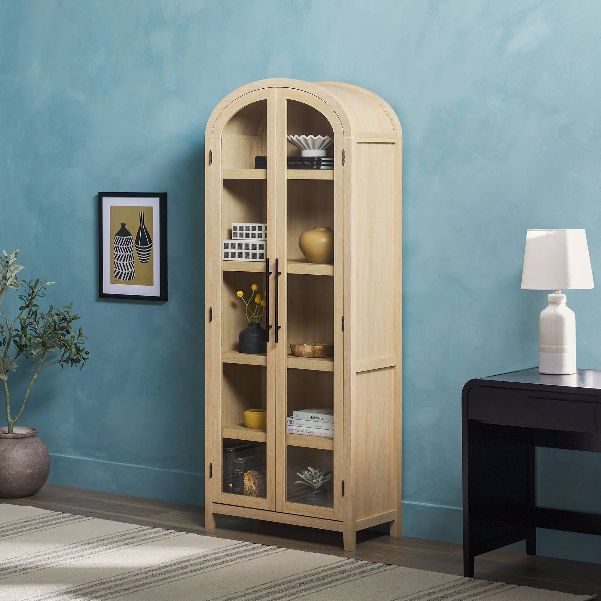 Chantelle Modern Arched Bookshelf with Glass Doors - Image 8