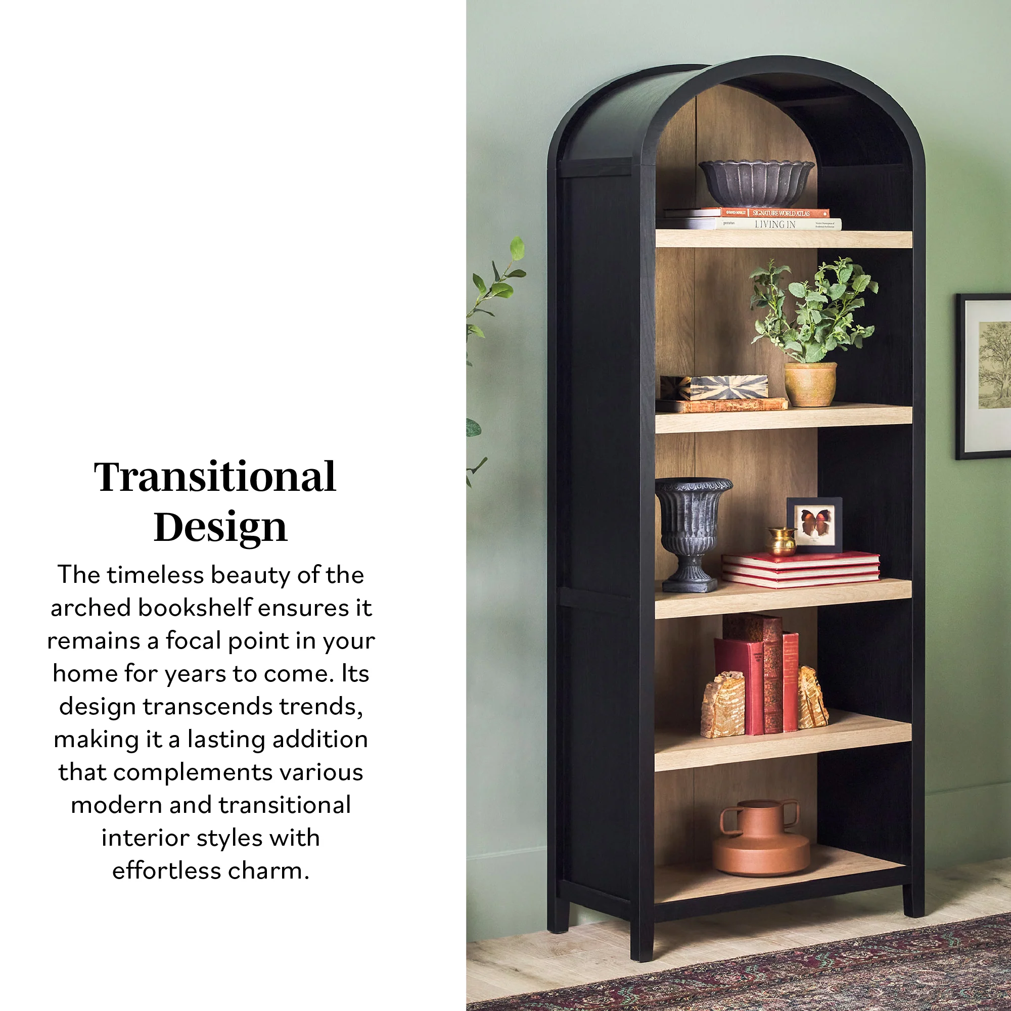 Chantelle Modern Arched Bookshelf with Open Shelves - Image 4