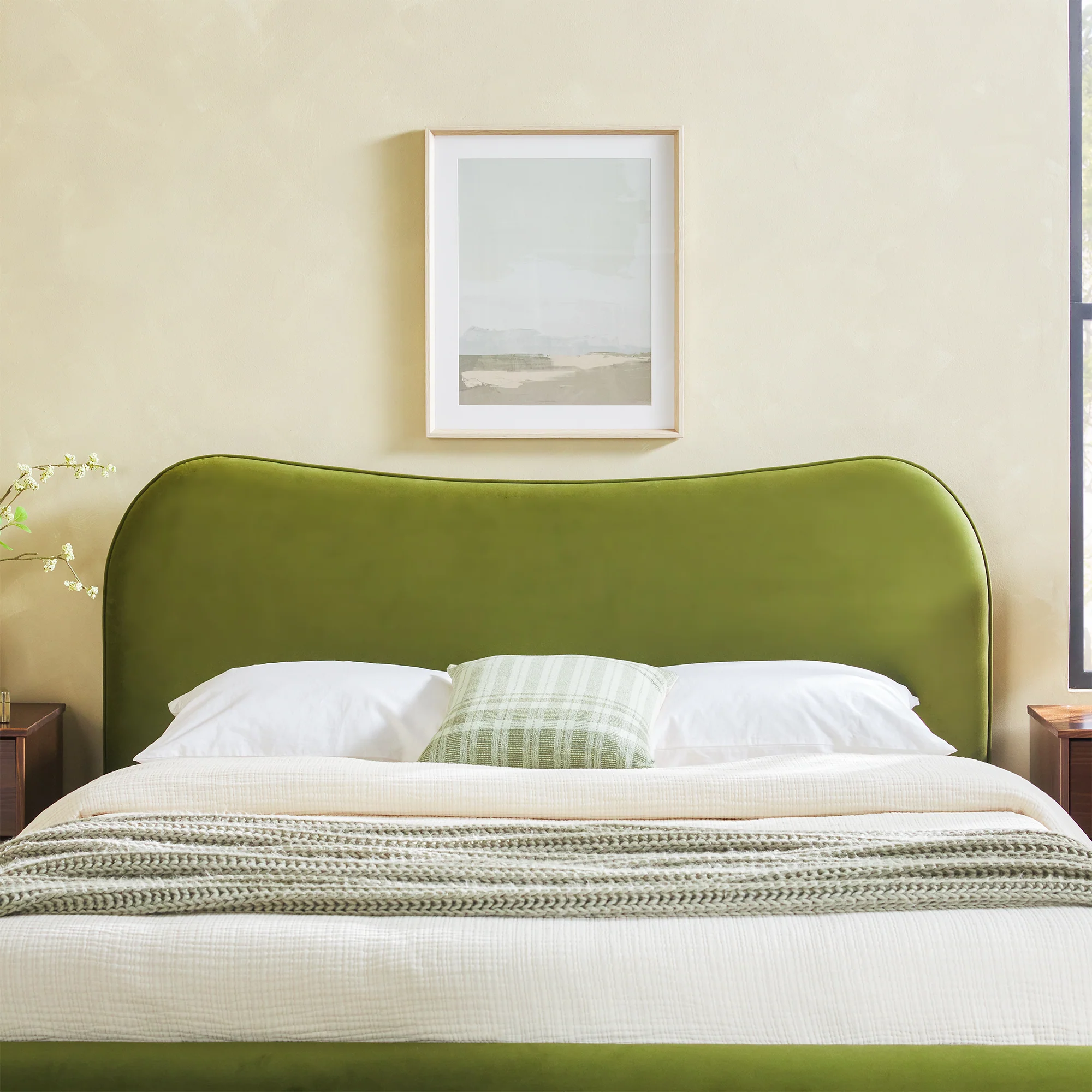 Chantelle Modern Curved Velvet Upholstered Bedframe - Image 15