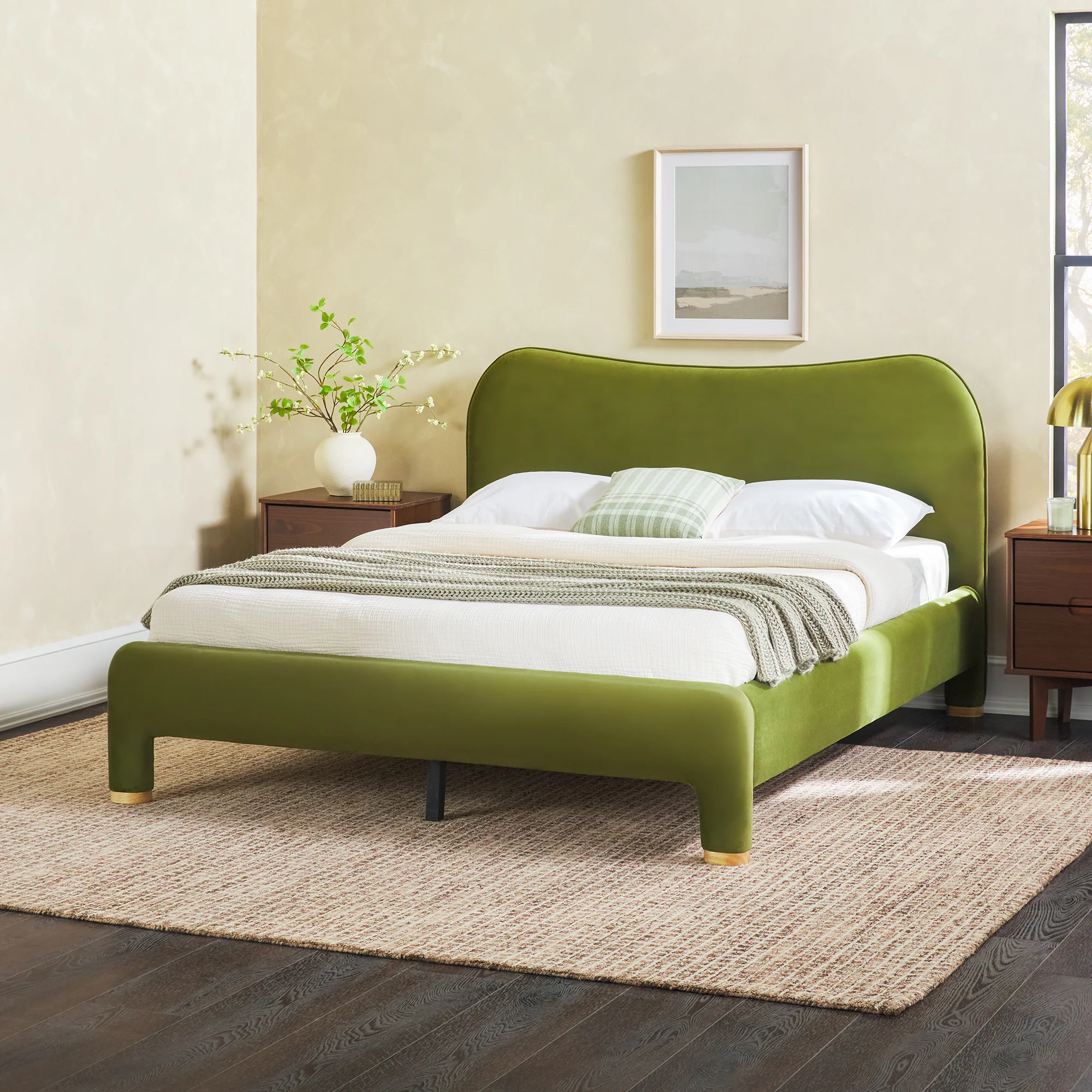 Chantelle Modern Curved Velvet Upholstered Bedframe - Image 17