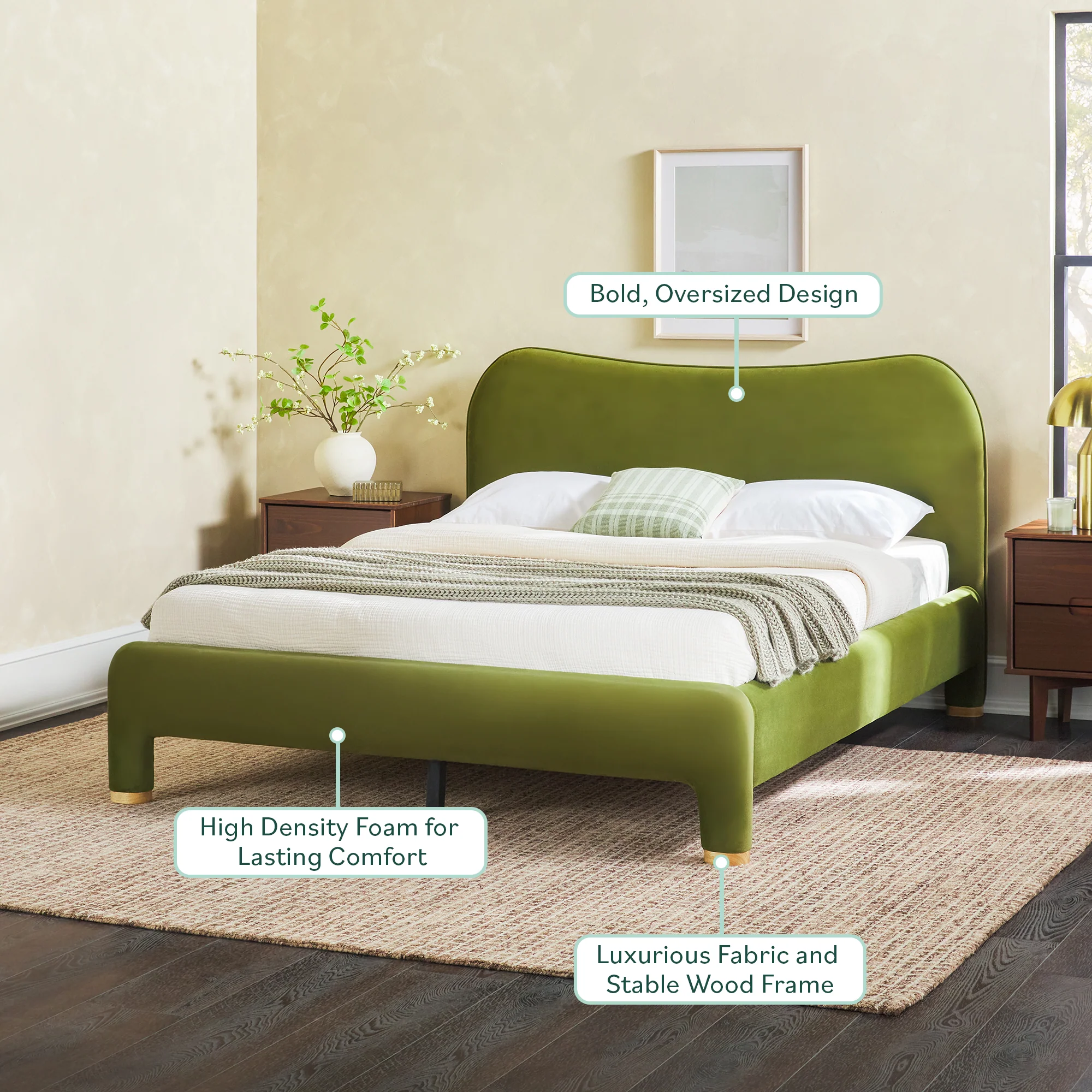 Chantelle Modern Curved Velvet Upholstered Bedframe - Image 18