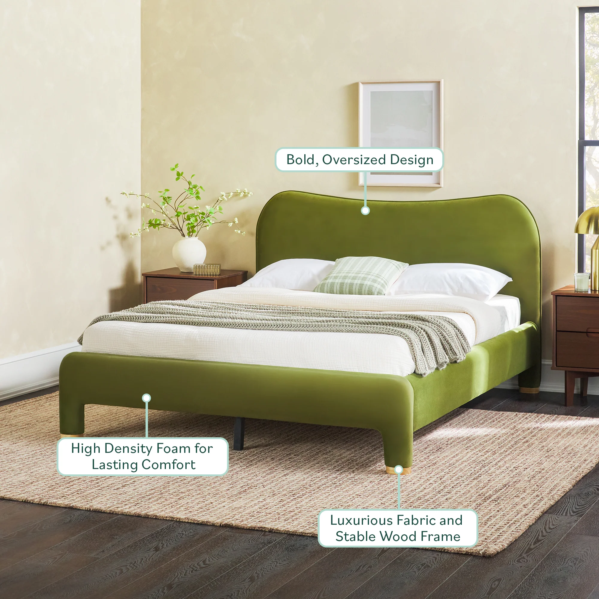 Chantelle Modern Curved Velvet Upholstered Bedframe - Image 5