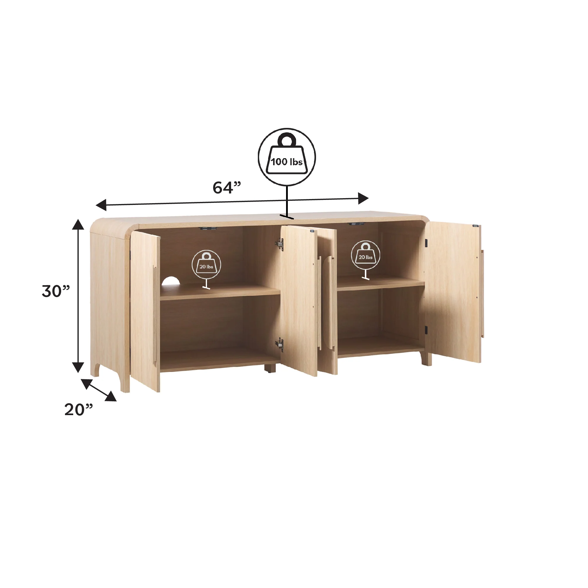 Chantelle Modern Curved Buffet Sideboard and TV Stand - Image 8