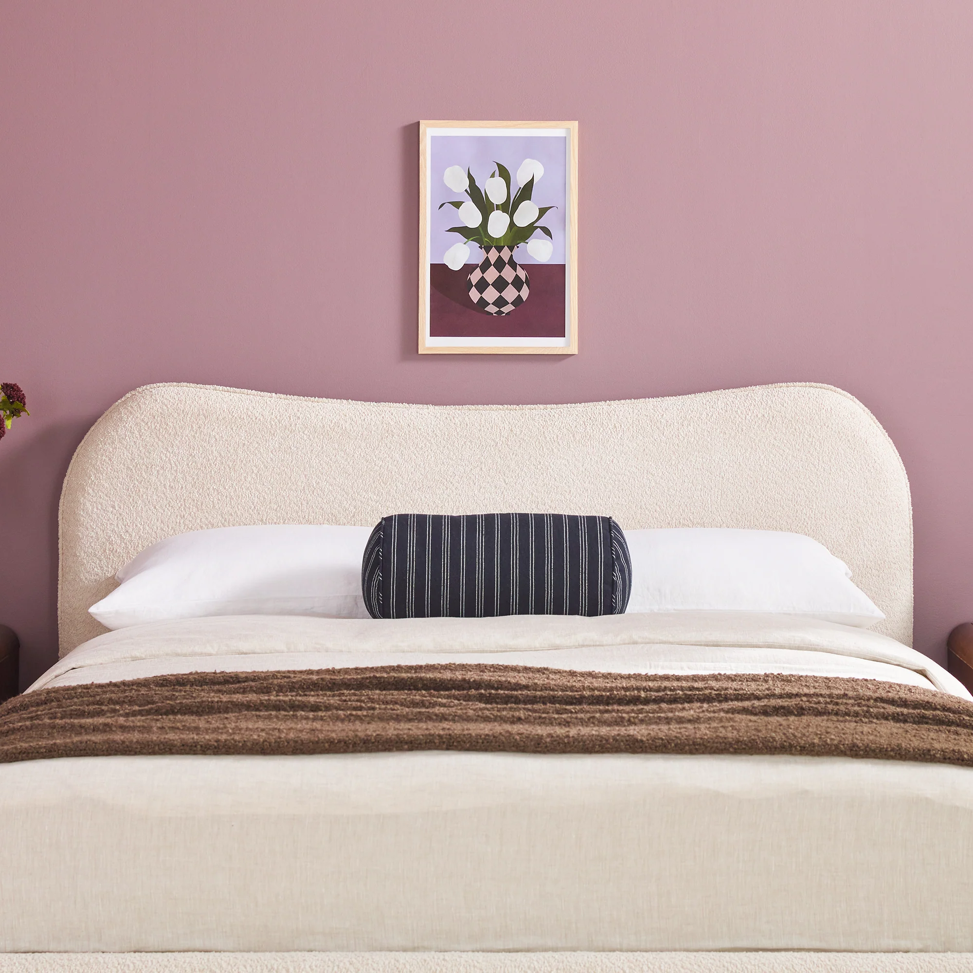 Chantelle Modern Curved Boucle Upholstered Bedframe - Image 15