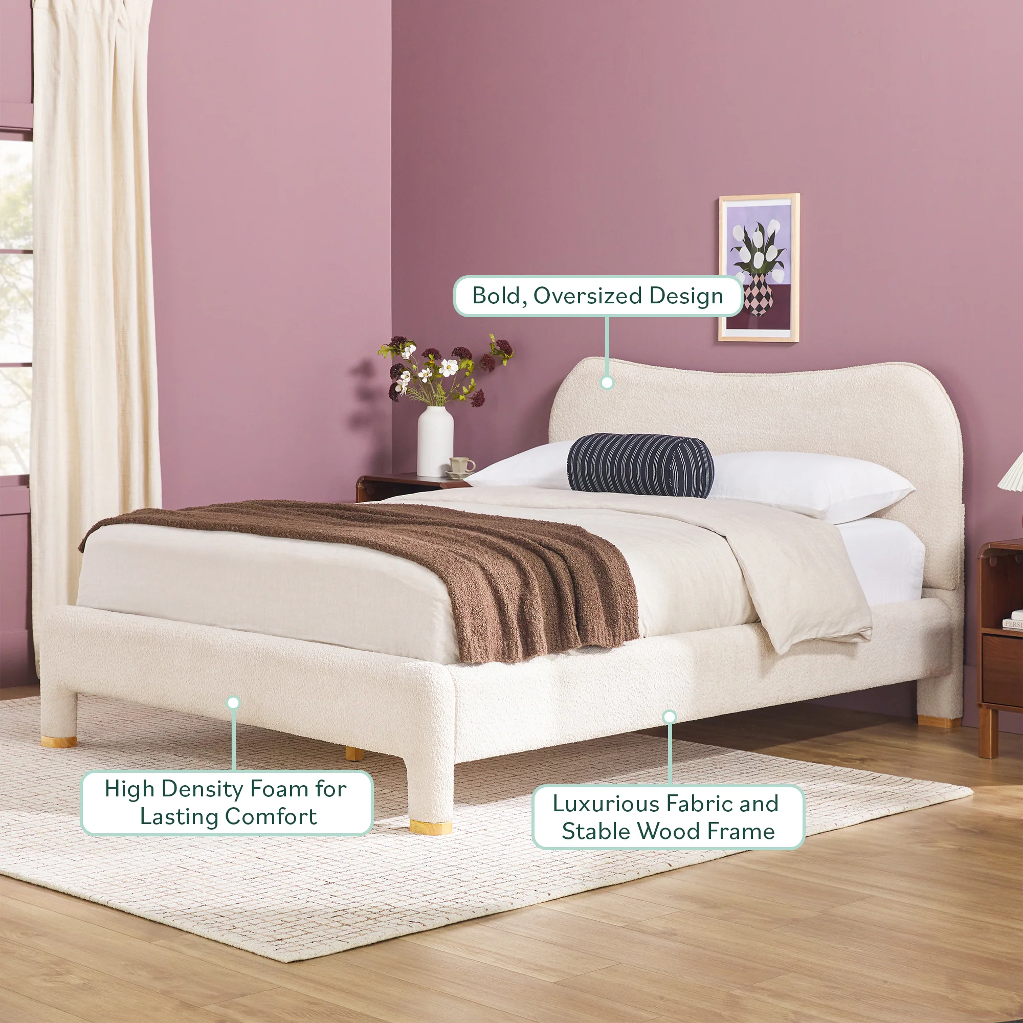 Chantelle Modern Curved Boucle Upholstered Bedframe - Image 17