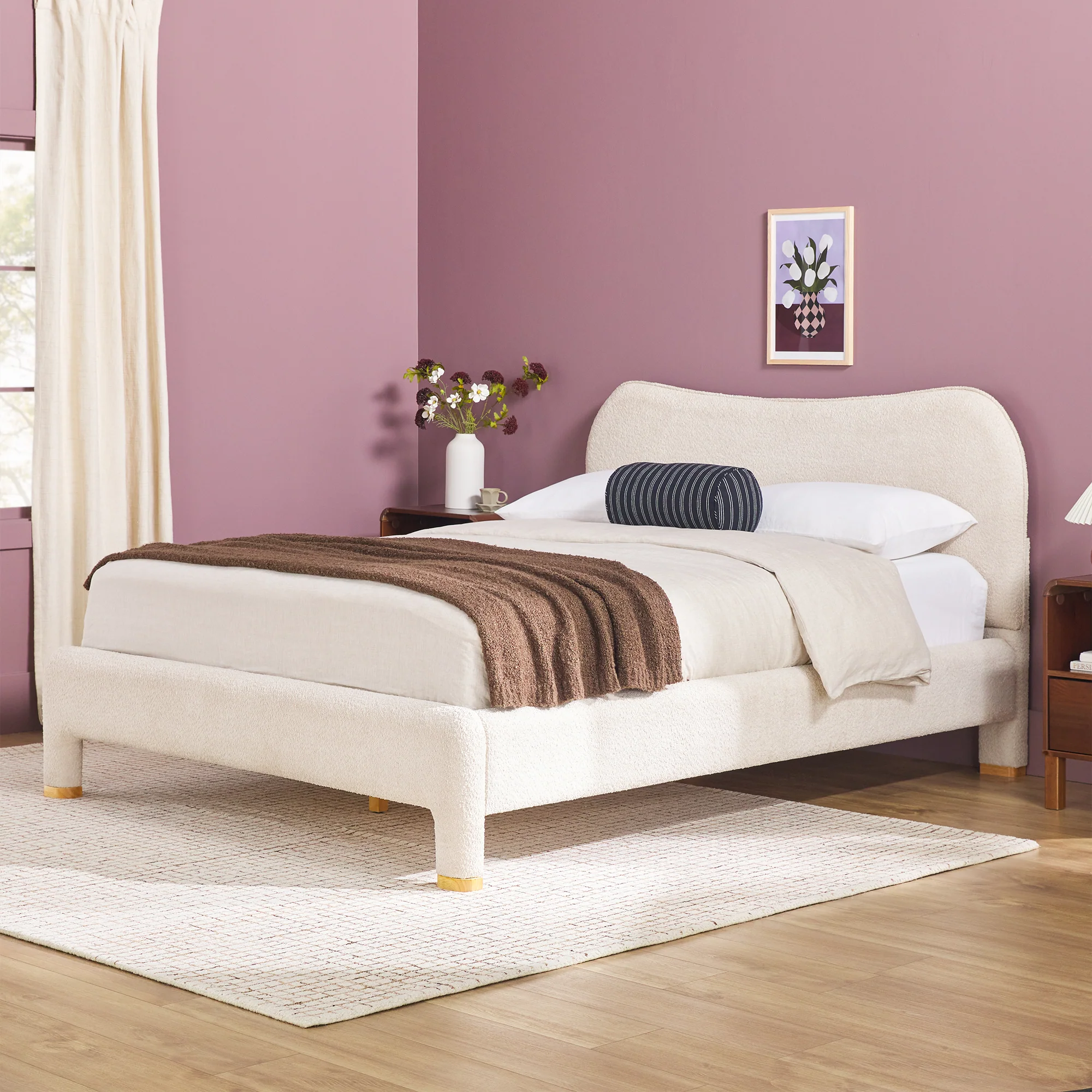 Chantelle Modern Curved Boucle Upholstered Bedframe - Image 3