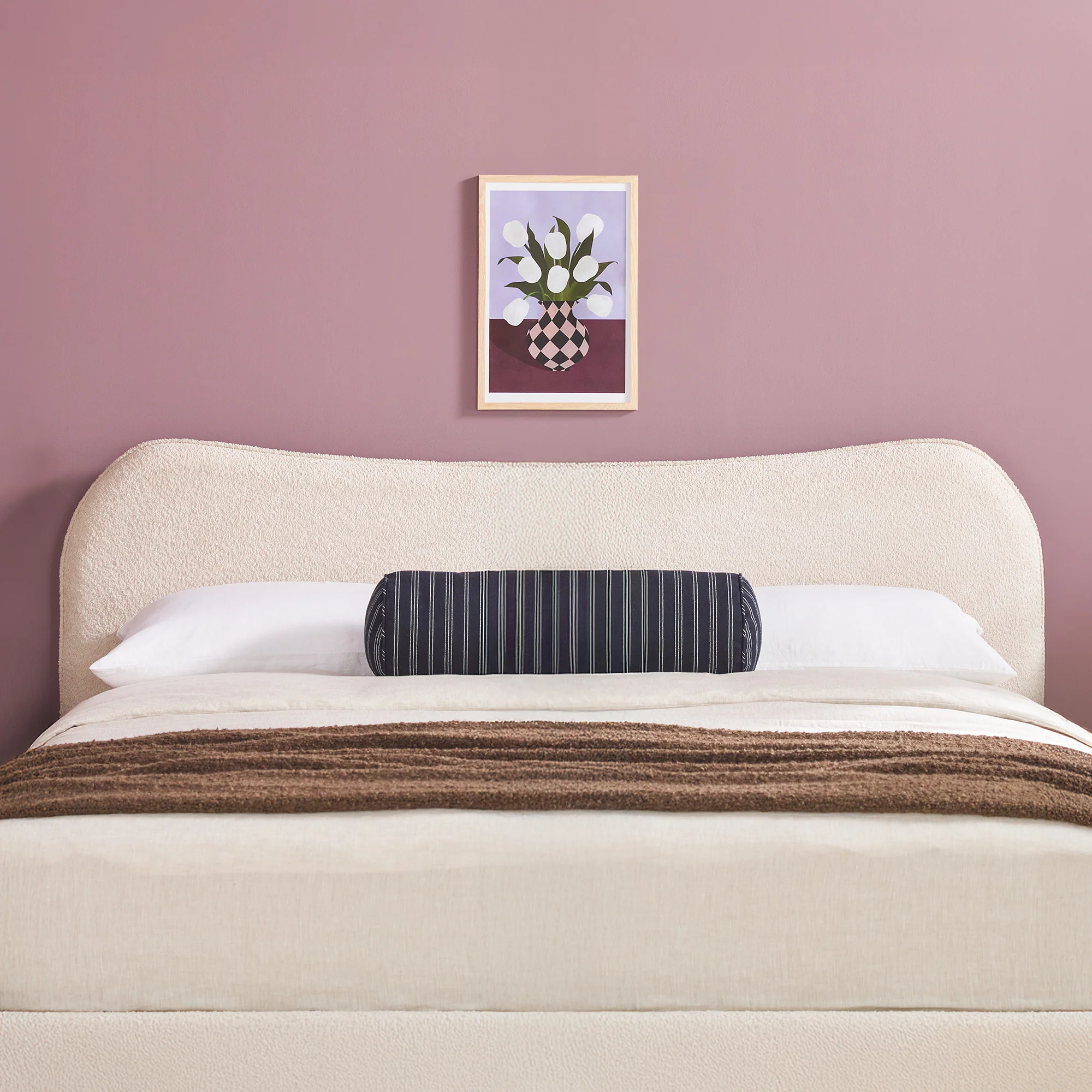 Chantelle Modern Curved Boucle Upholstered Bedframe - Image 4