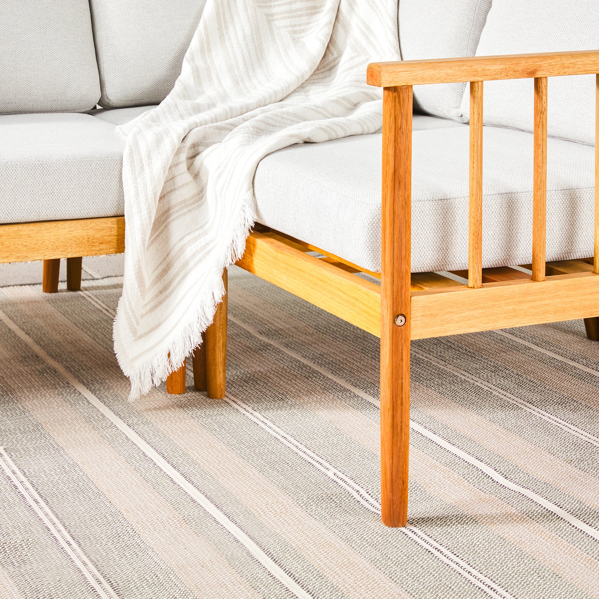 Modern 5-Piece Spindle Solid Wood Outdoor L-Shaped Sectional Set - Image 4