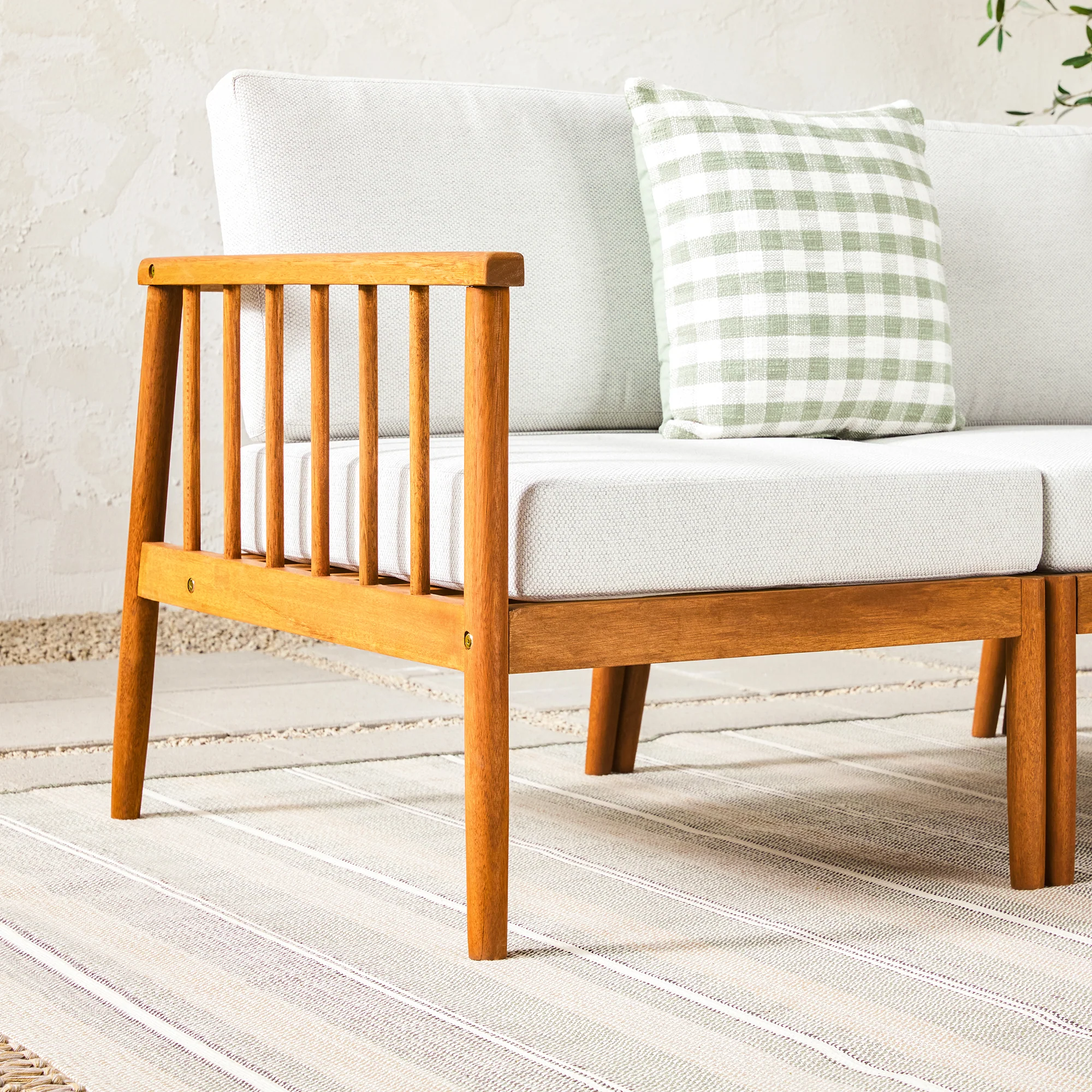 Modern 5-Piece Spindle Solid Wood Outdoor L-Shaped Sectional Set - Image 5