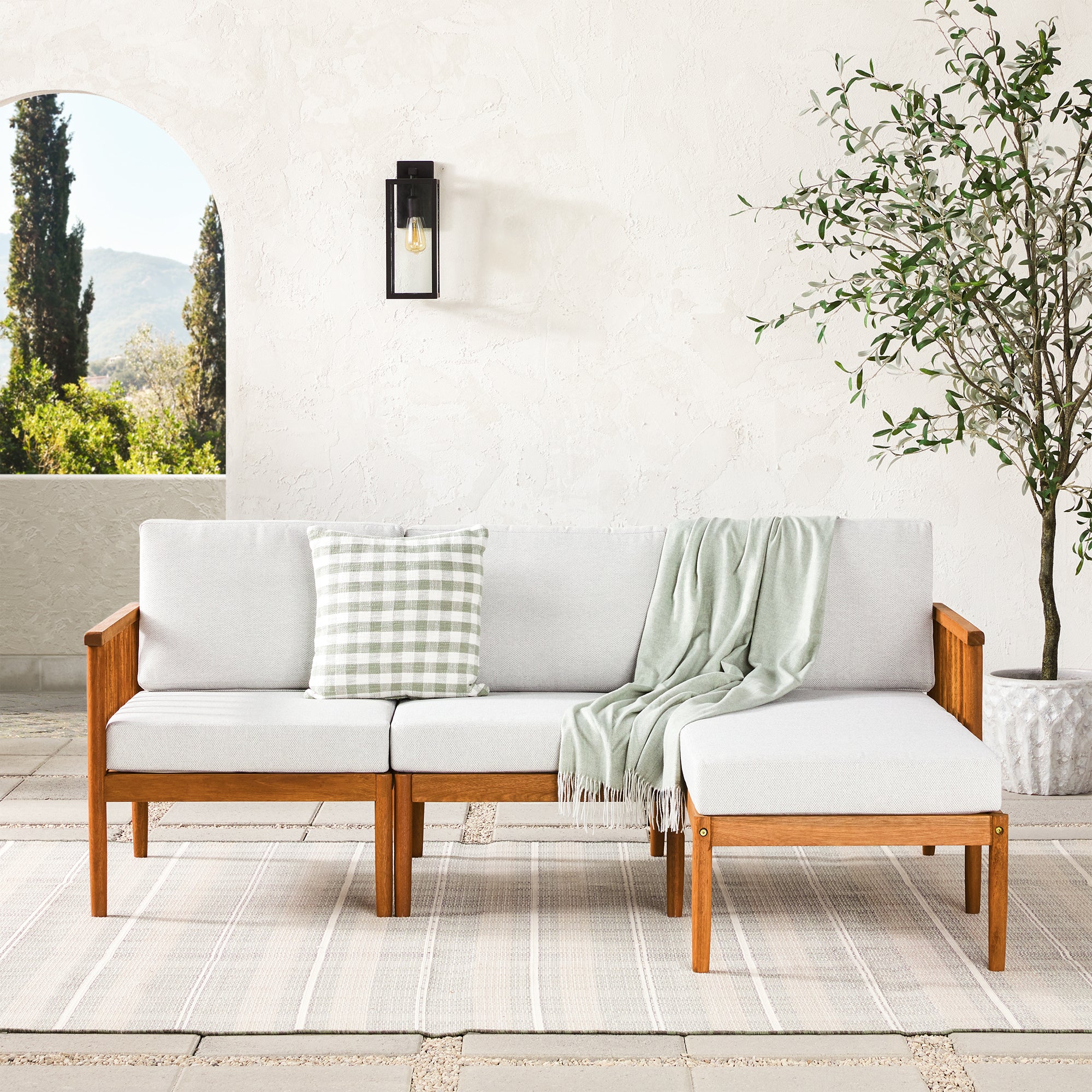 Modern 3-Piece Spindle Solid Wood Outdoor L-Shaped Sectional Set - Image 3