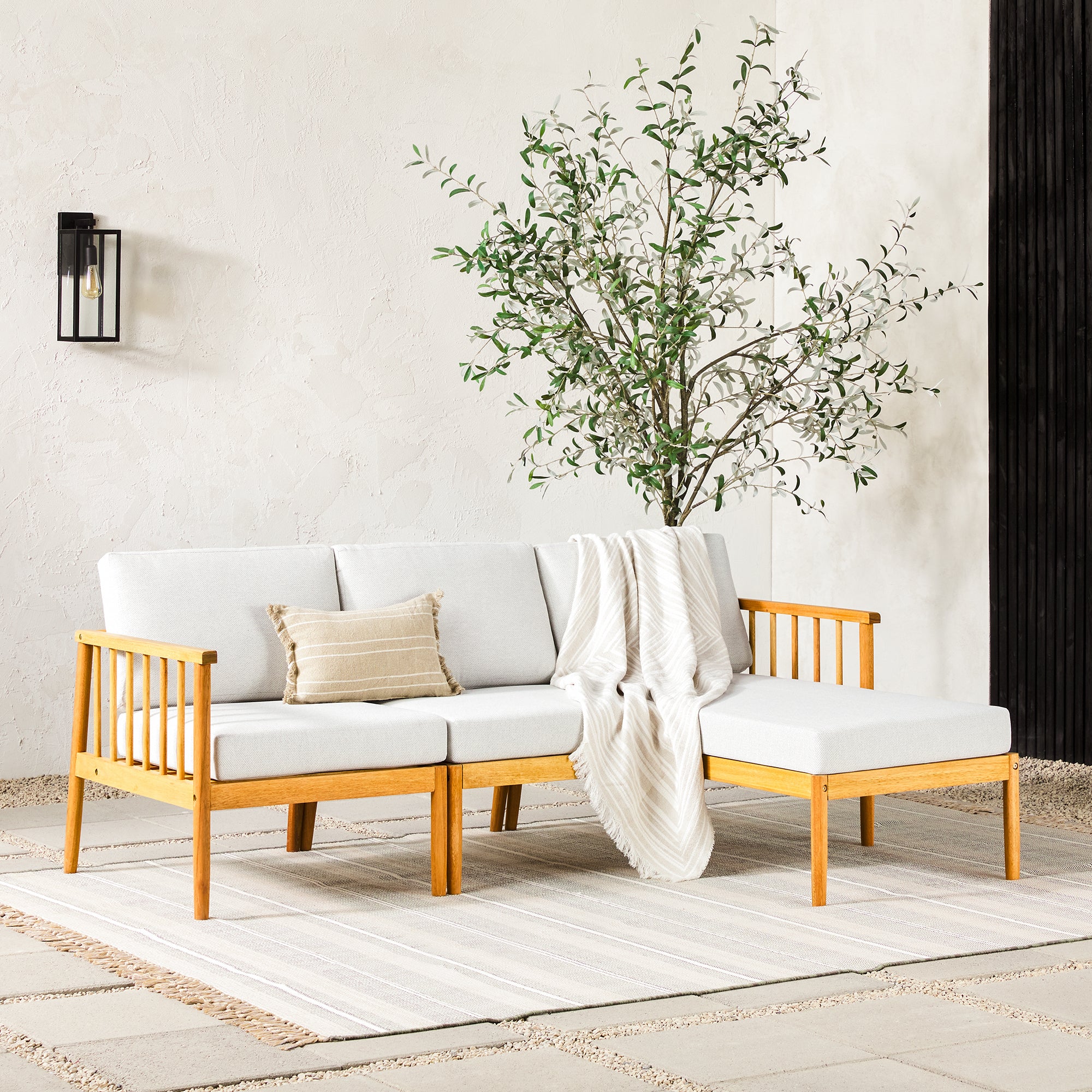 Modern 3-Piece Spindle Solid Wood Outdoor L-Shaped Sectional Set - Image 6