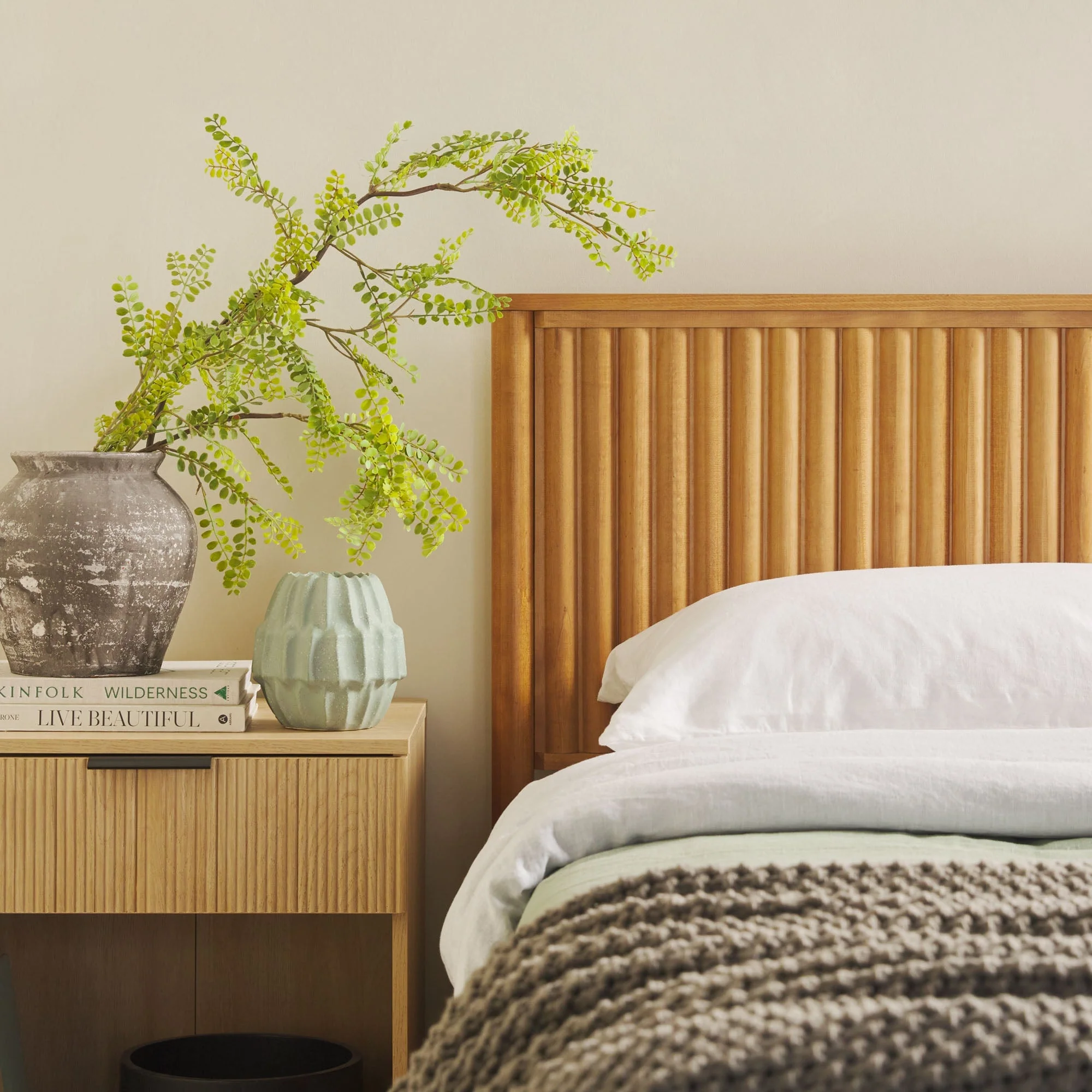 Paris Contemporary Reeded Headboard Solid Wood Bed - Image 15