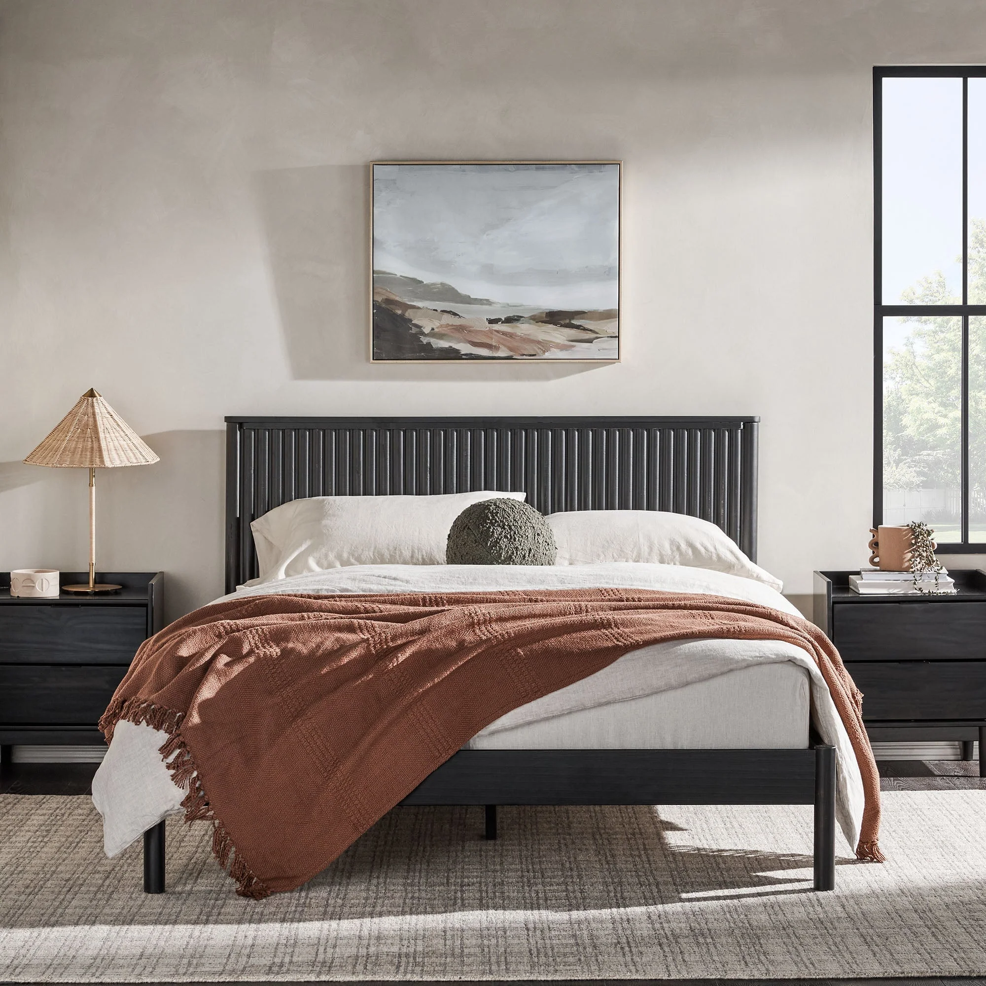 Paris Contemporary Reeded Headboard Solid Wood Bed - Image 16