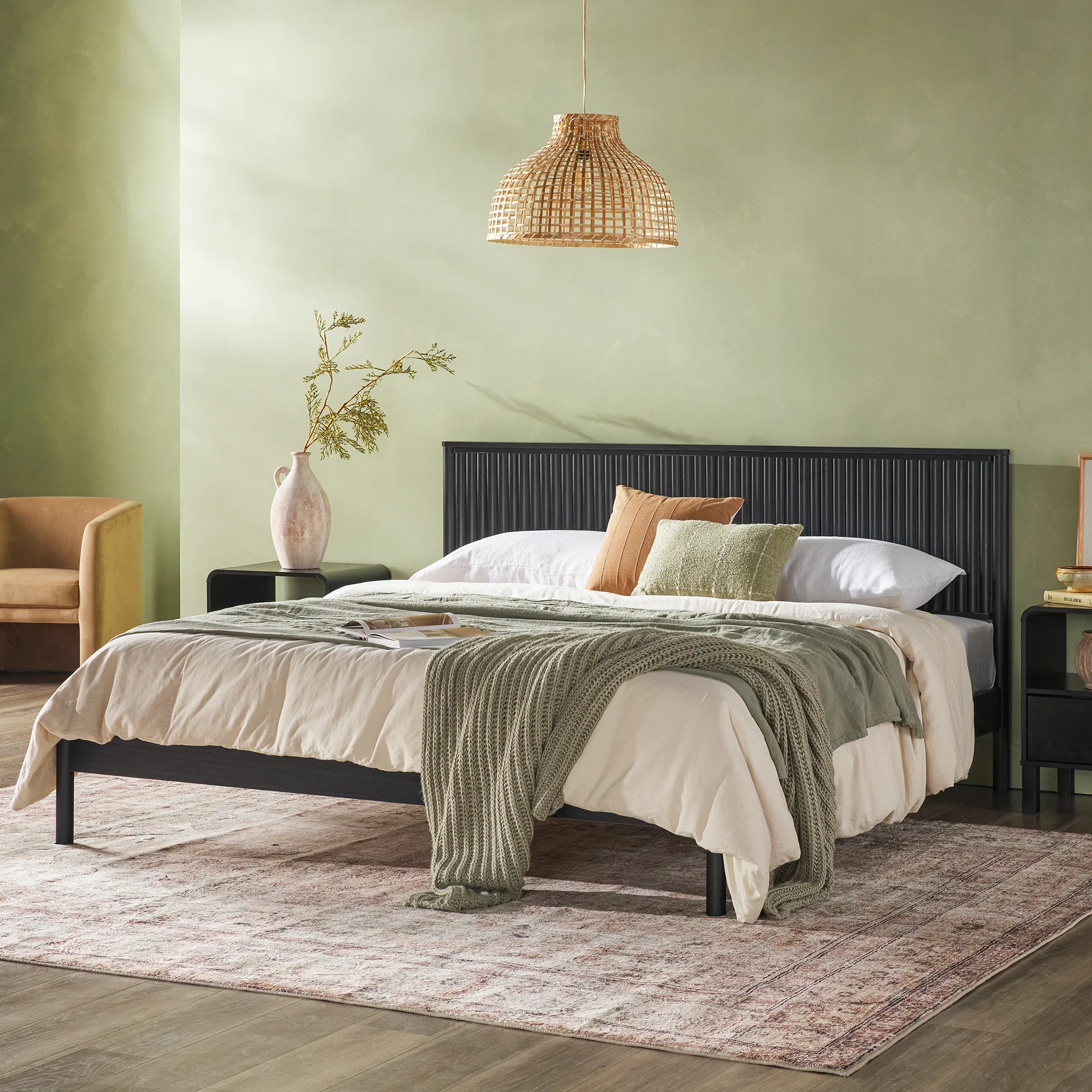 Paris Contemporary Reeded Headboard Solid Wood Bed - Image 5