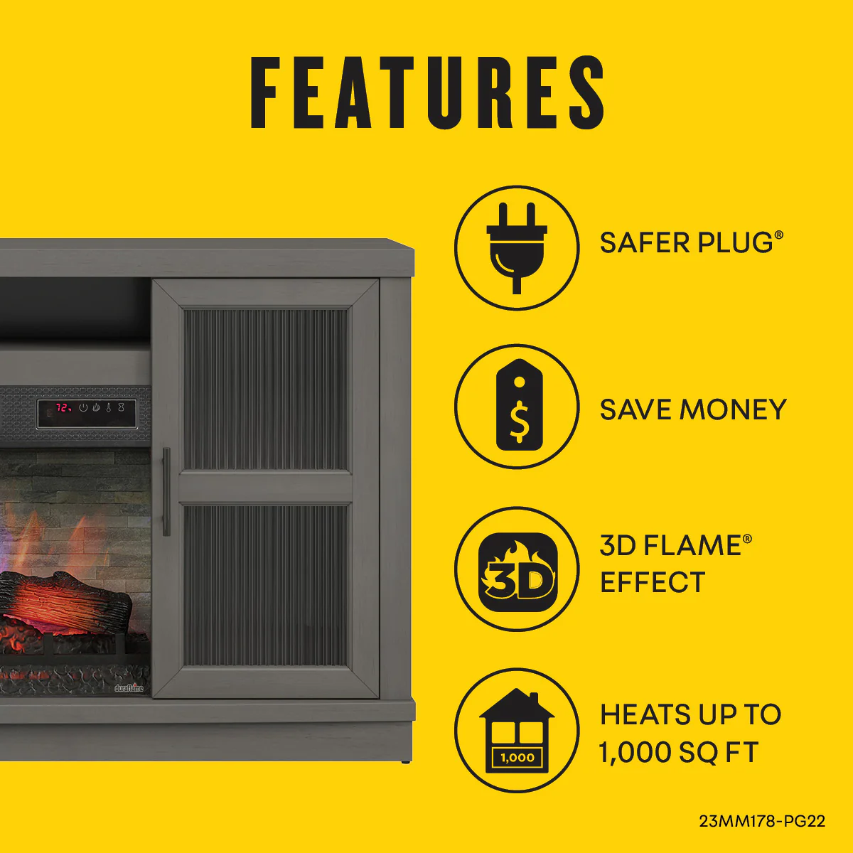 duraflame® Reeded Glass Door Electric Fireplace TV Stand Media Console - Image 3