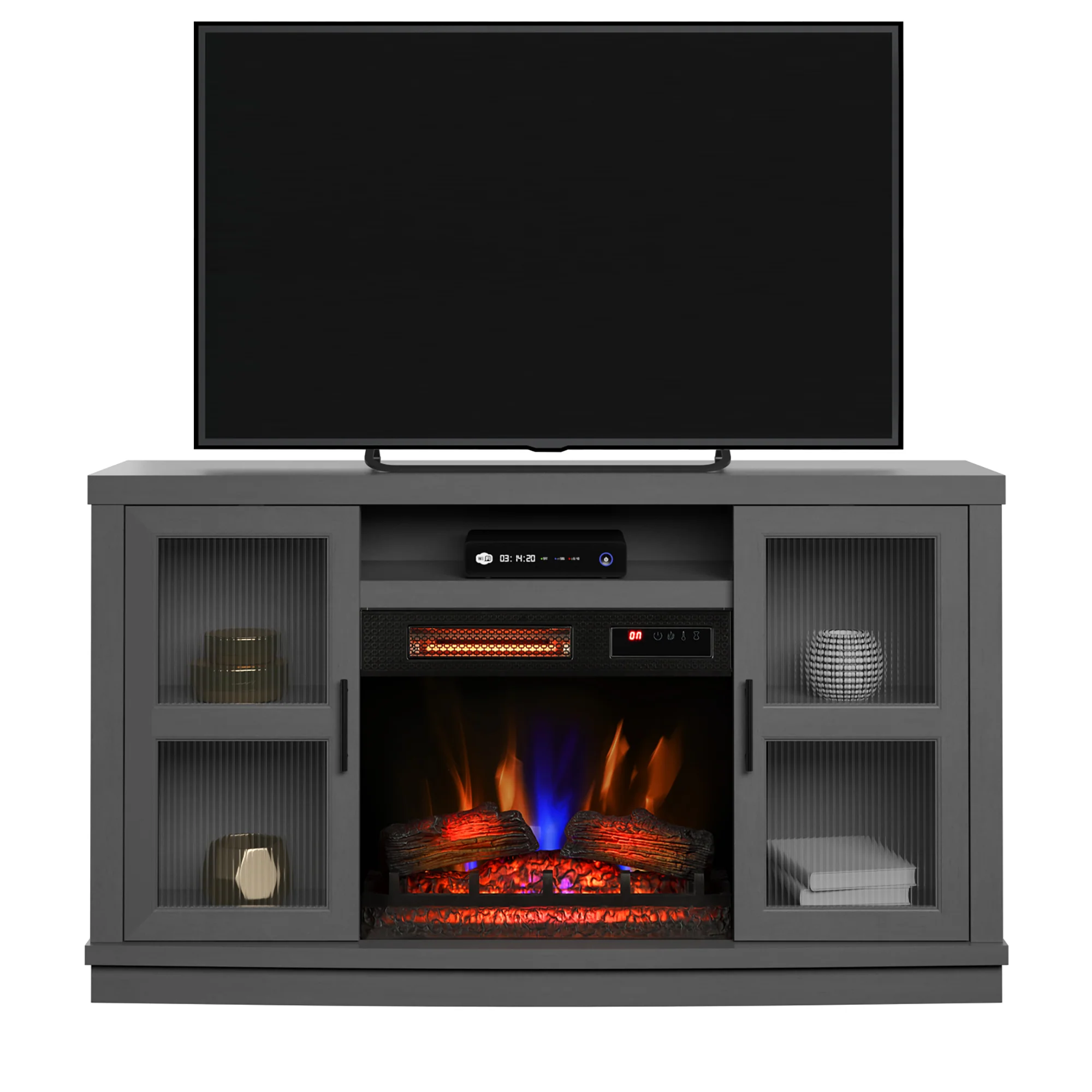 duraflame® Reeded Glass Door Electric Fireplace TV Stand Media Console - Image 9