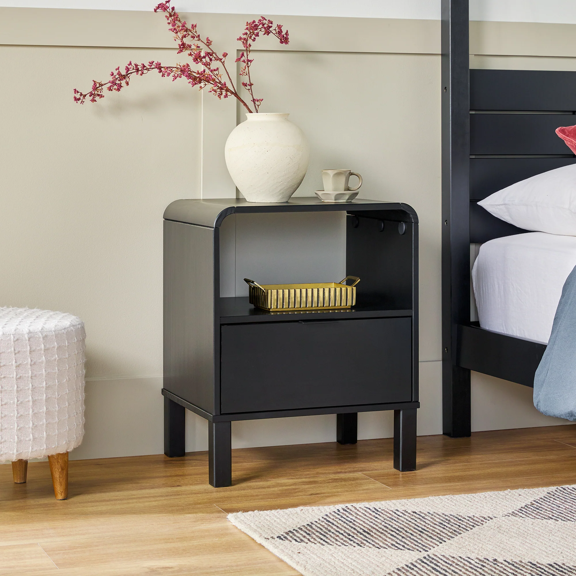 Elias Modern Curved-Frame Solid Wood Nightstand - Image 13