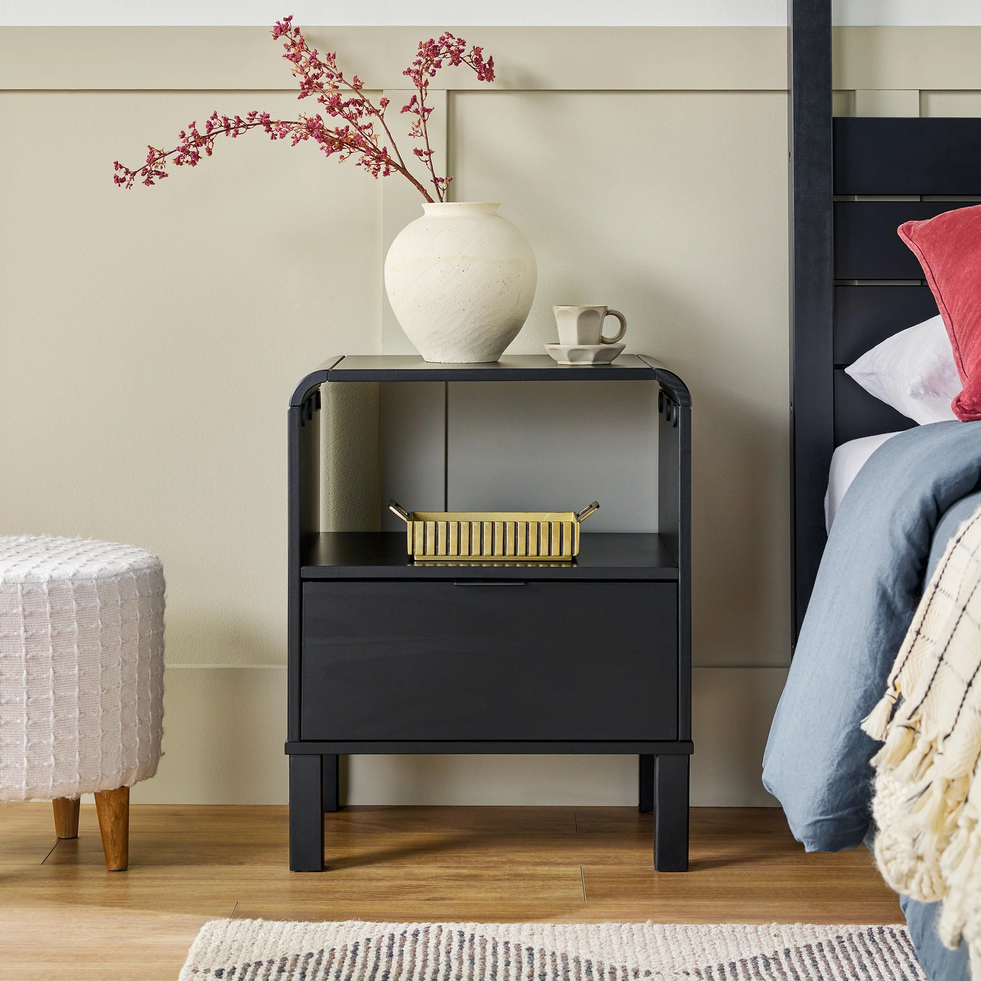 Elias Modern Curved-Frame Solid Wood Nightstand - Image 14