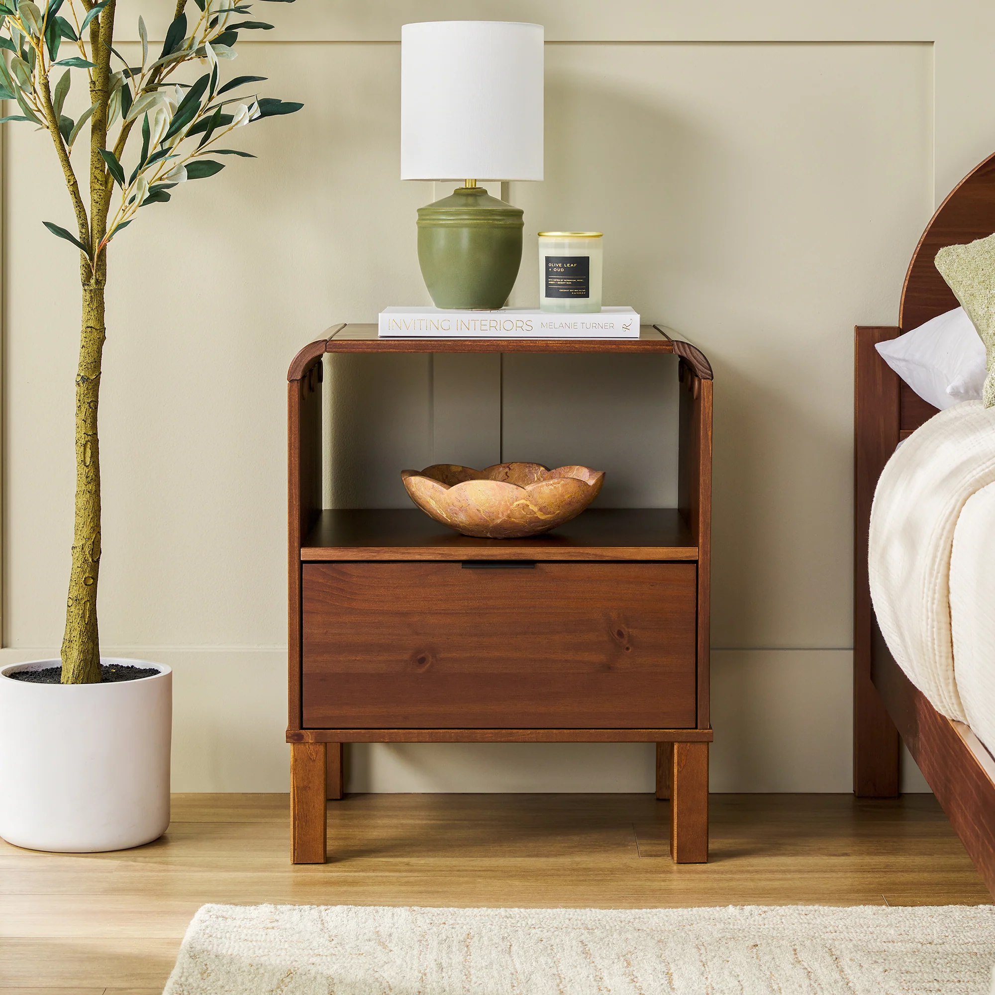 Elias Modern Curved-Frame Solid Wood Nightstand - Image 3