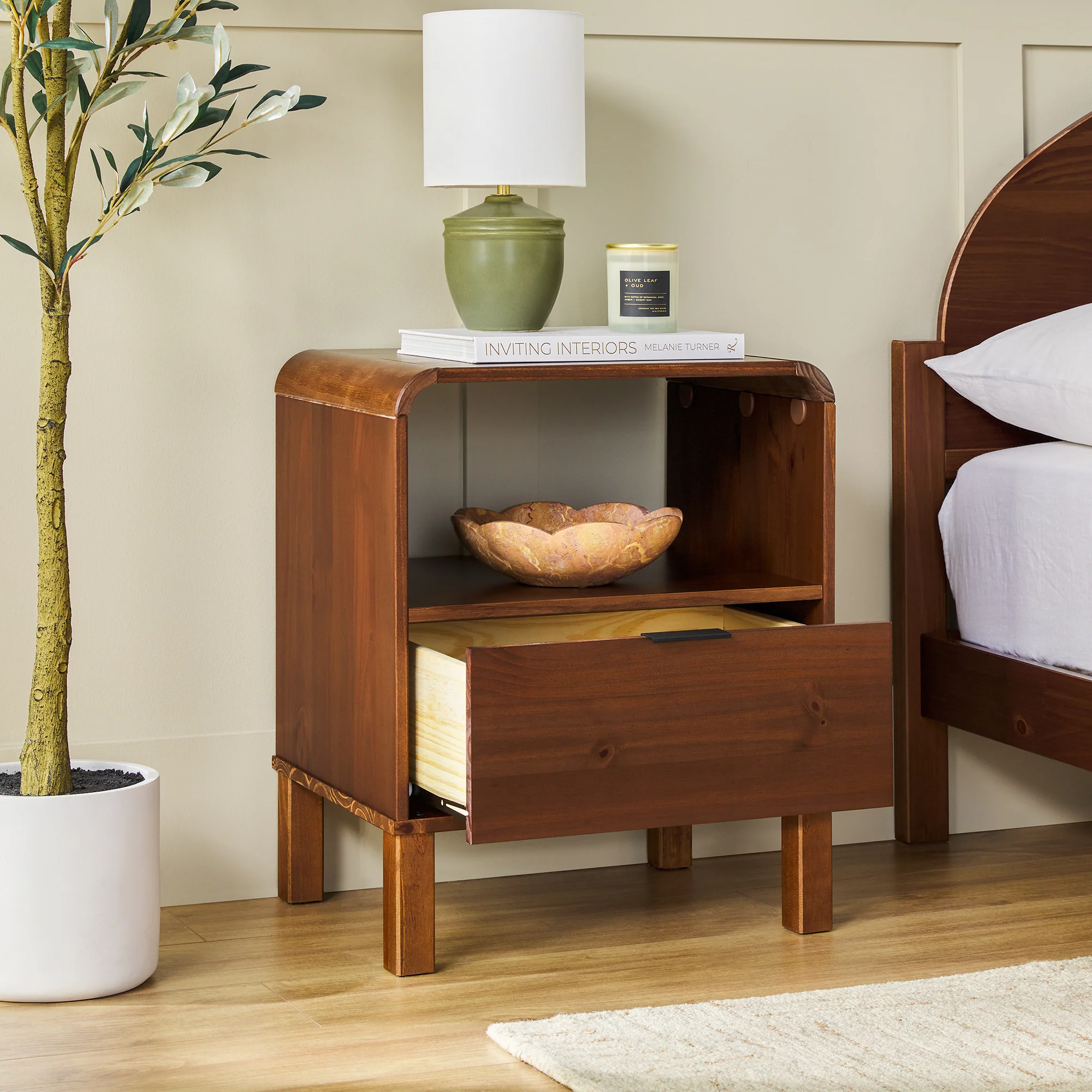Elias Modern Curved-Frame Solid Wood Nightstand - Image 7