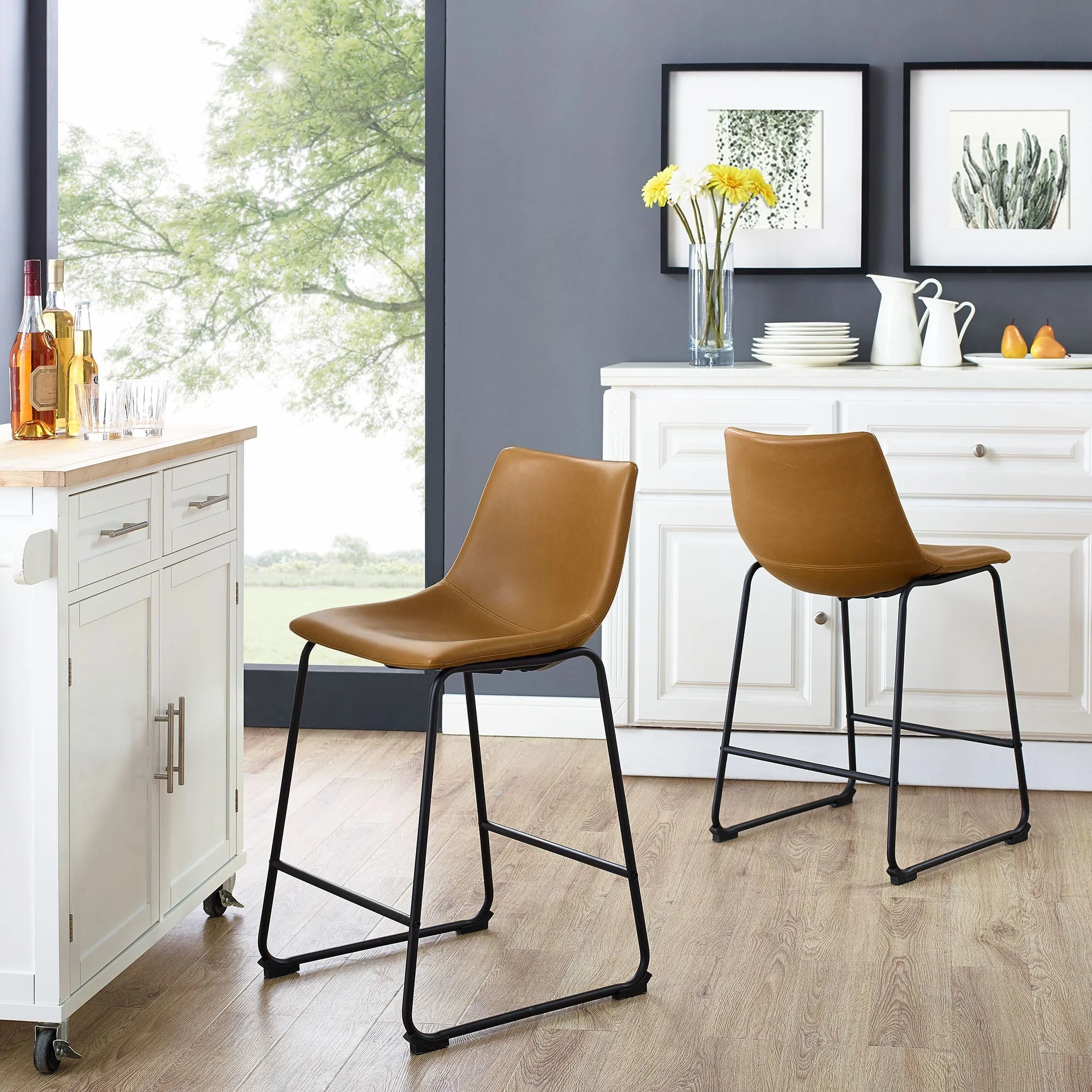 Faux Leather Counter Stools Set of 2 - Image 10