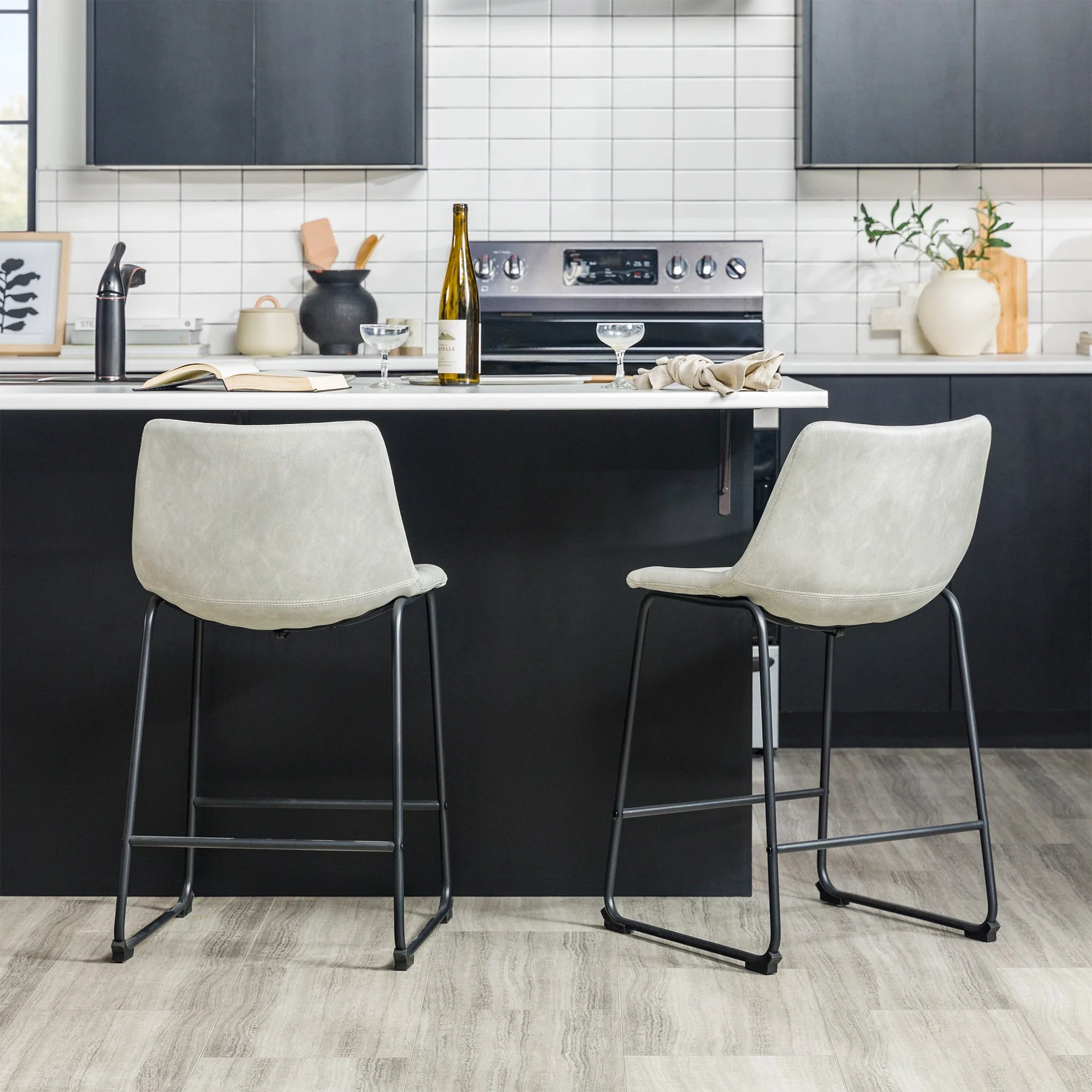 Faux Leather Counter Stools Set of 2 - Image 14